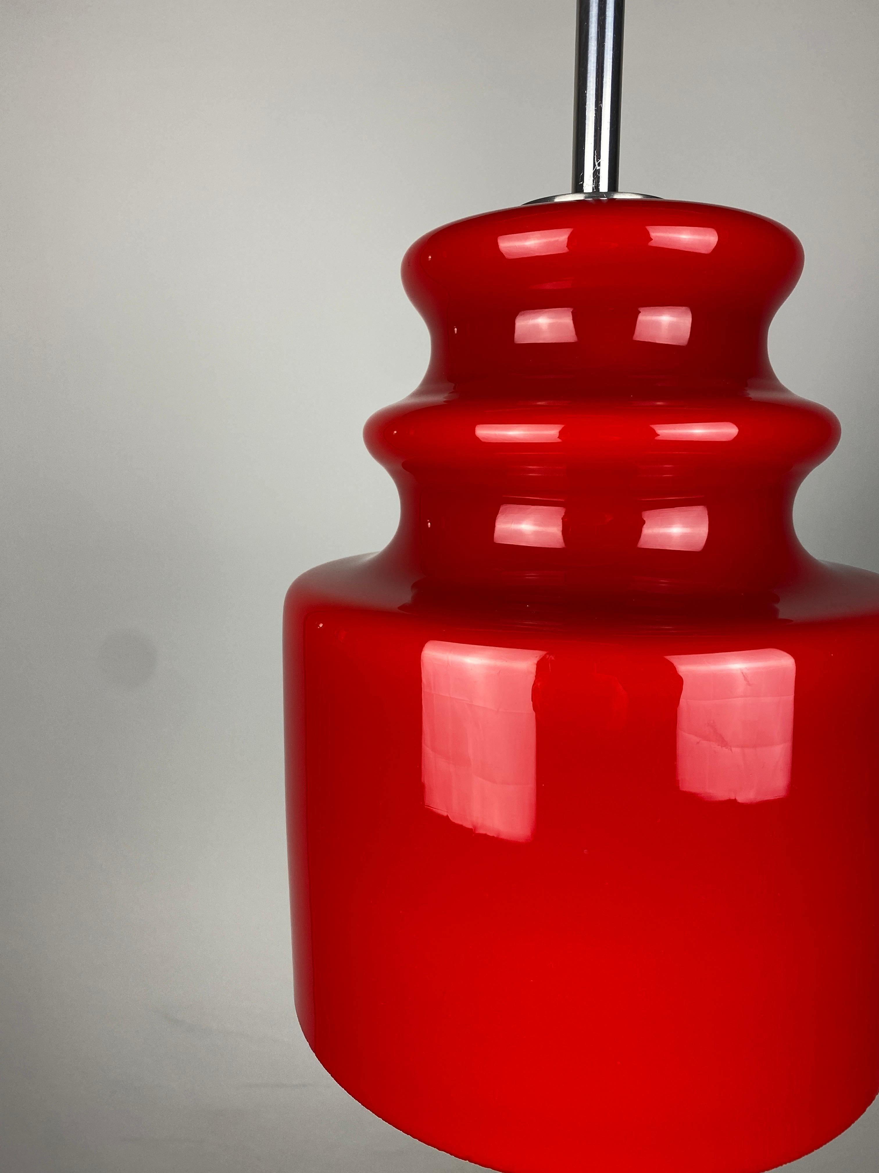 Vintage Cherry Red Glass Pendant Light by Peill and Putzler 1960 4