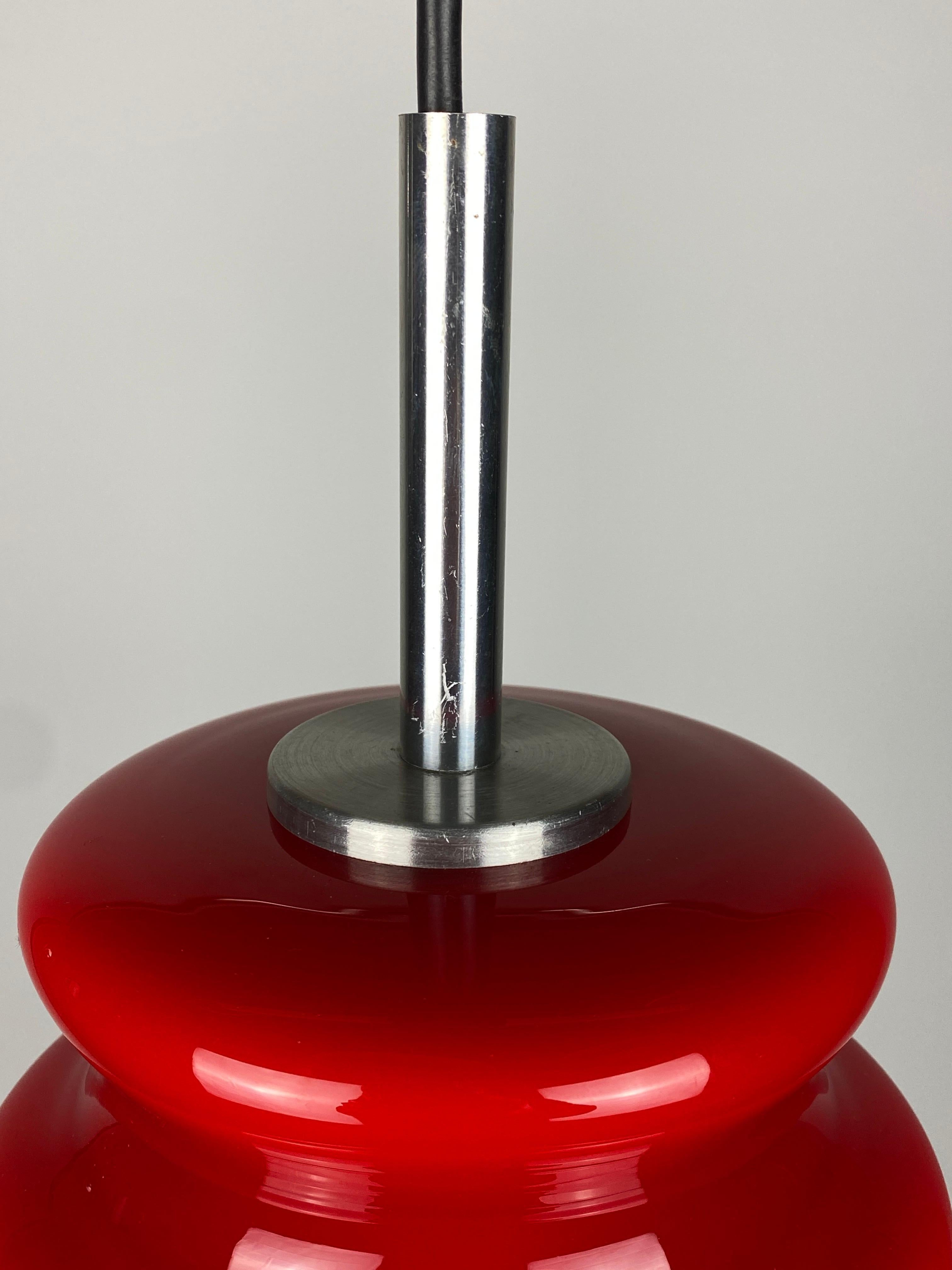 Vintage Cherry Red Glass Pendant Light by Peill and Putzler 1960 1