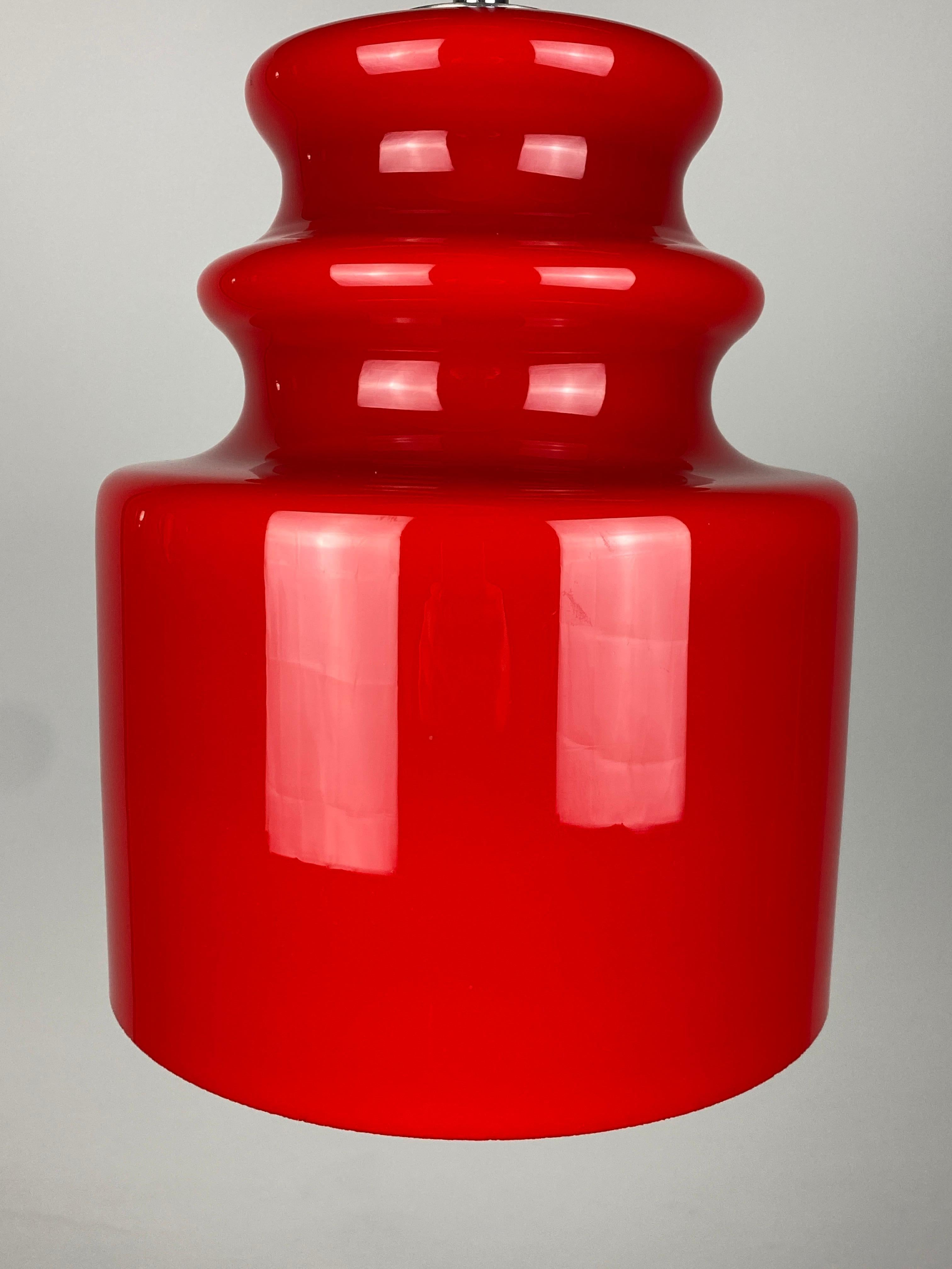 Vintage Cherry Red Glass Pendant Light by Peill and Putzler 1960 2