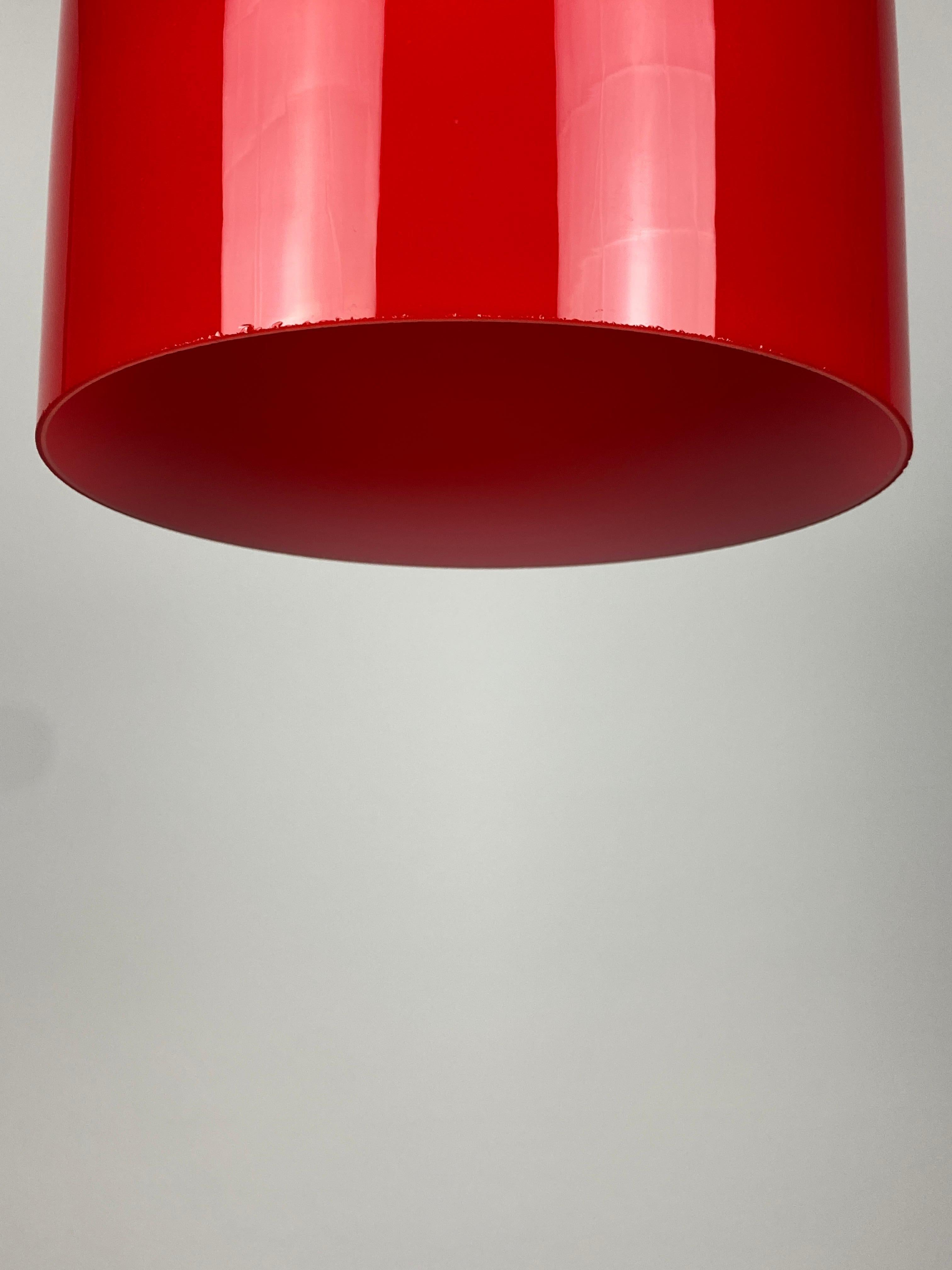 Vintage Cherry Red Glass Pendant Light by Peill and Putzler 1960 3