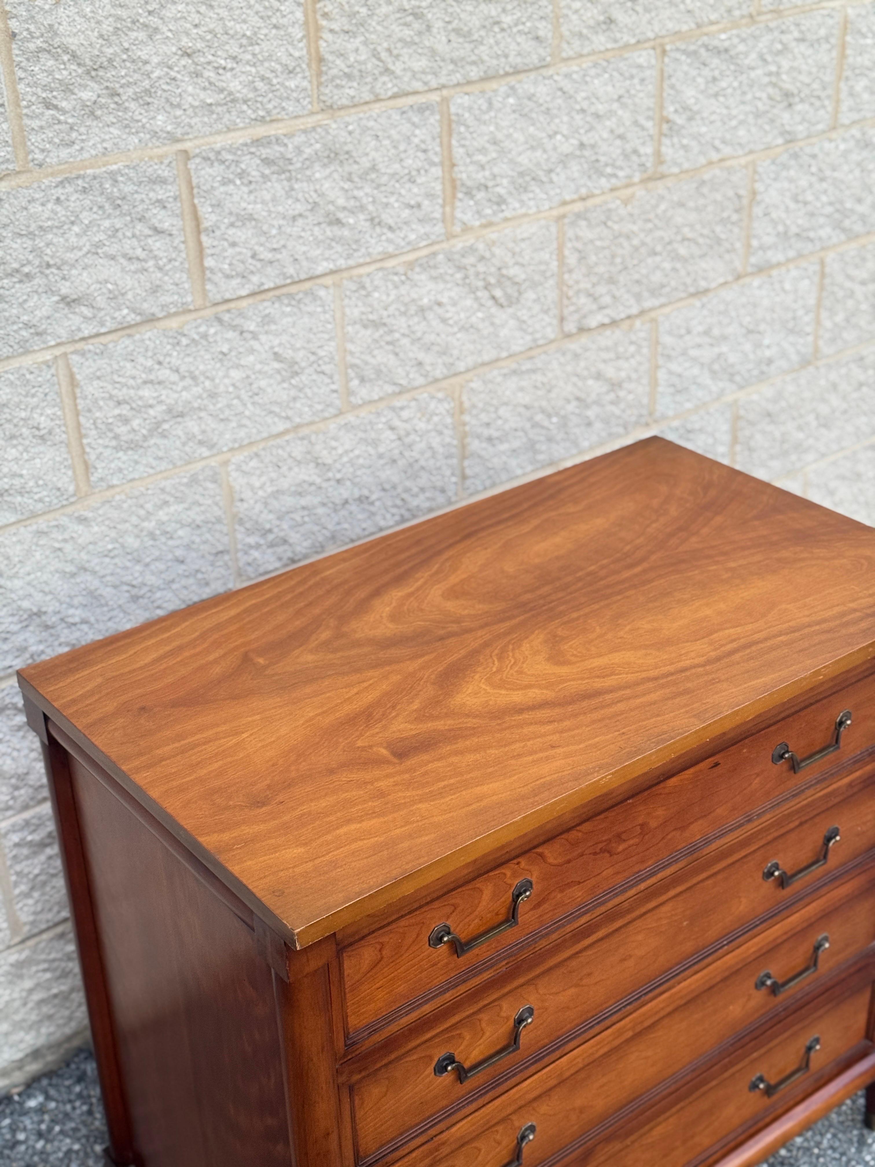 Vintage Cherry Wood 4-Drawer Dresser With Brass Hardware For Sale 2
