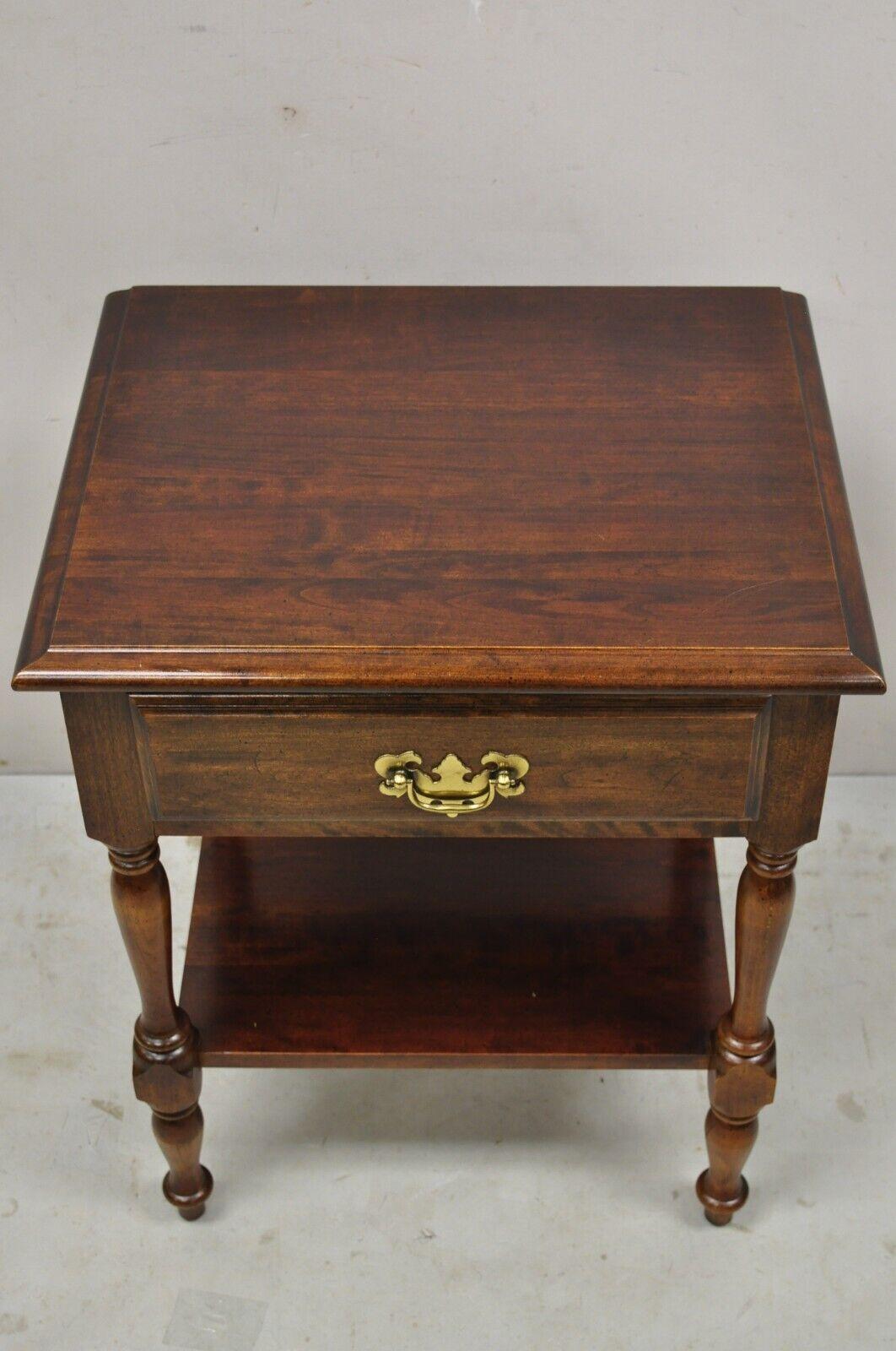 American Colonial Vintage Cherry Wood Colonial Style One Drawer Nightstand Bedside End Table