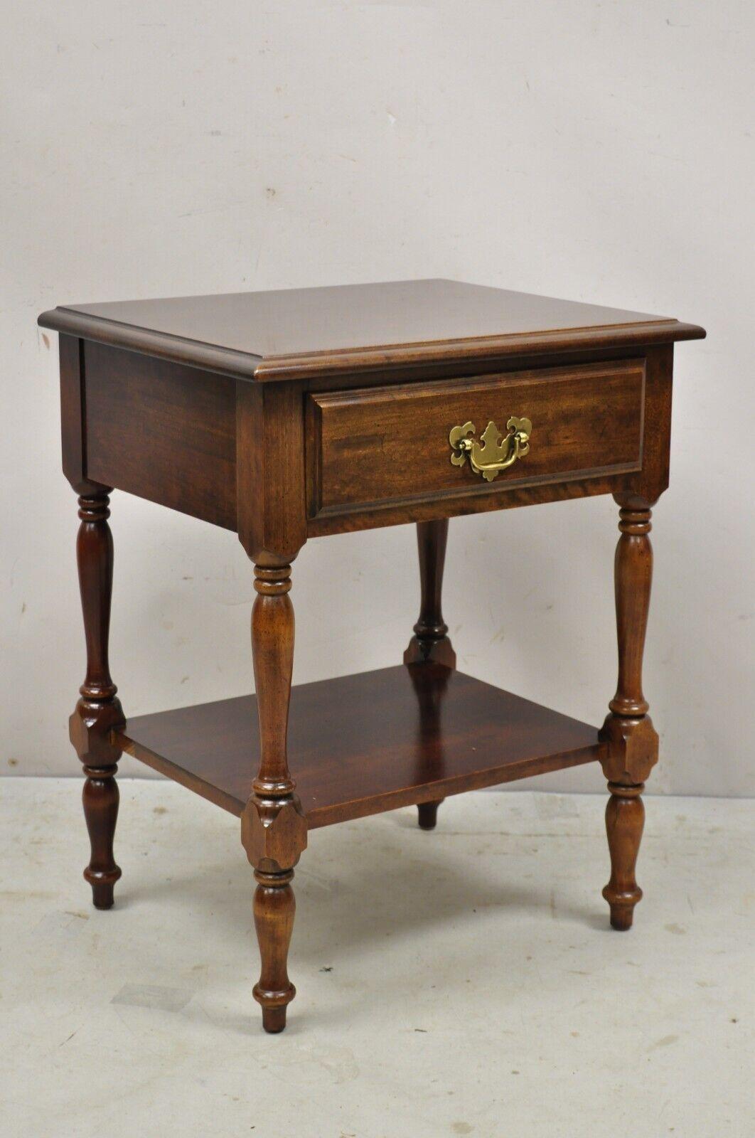 Vintage Cherry Wood Colonial Style One Drawer Nightstand Bedside End Table 3
