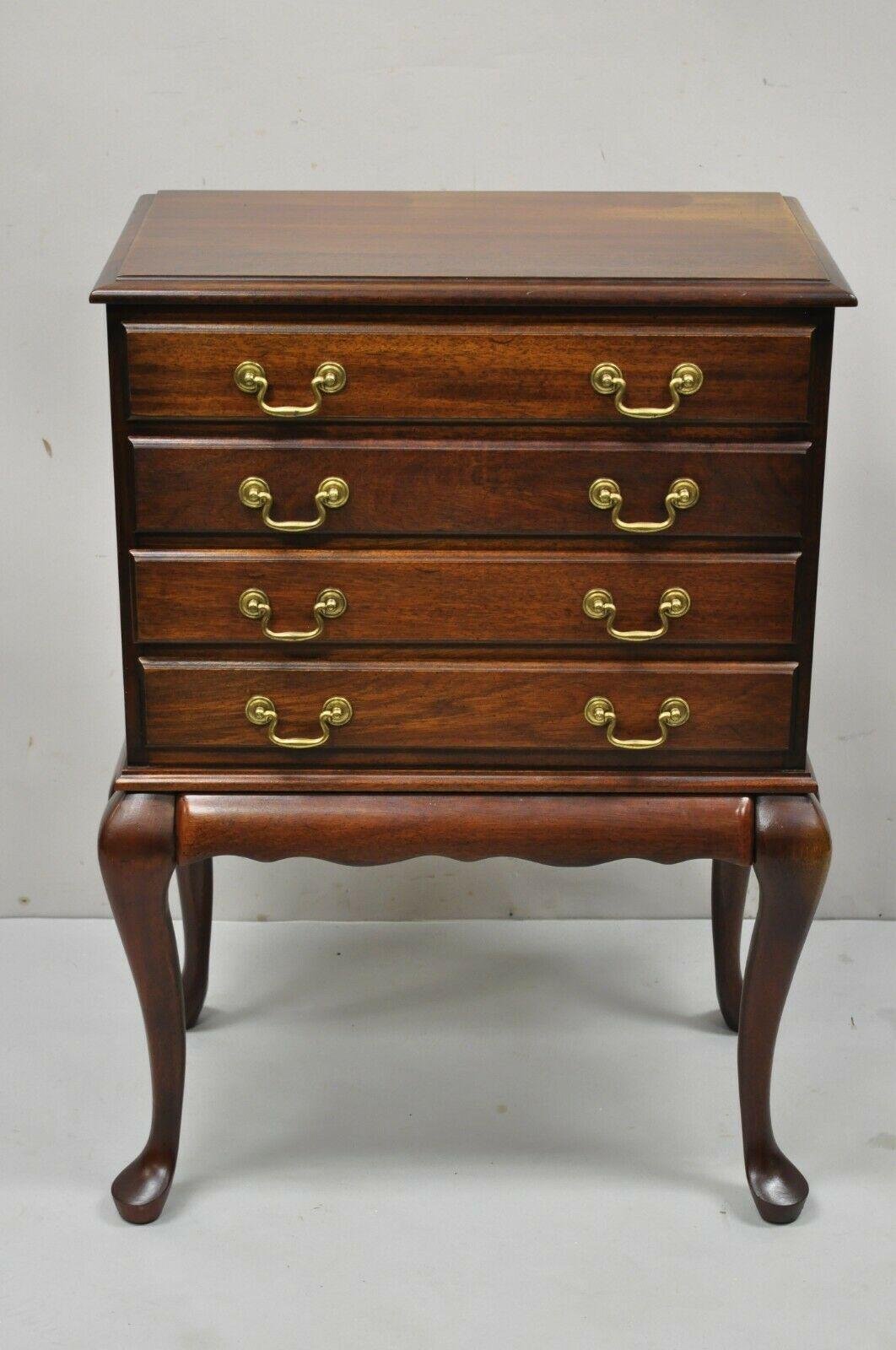 Vintage Cherry Wood Queen Anne Style Silverware Chest Server Cabinet. Item features solid wood construction, beautiful wood grain, finished back, 4 dovetailed drawers, shapely Queen Anne legs, solid brass hardware, quality american craftsmanship,