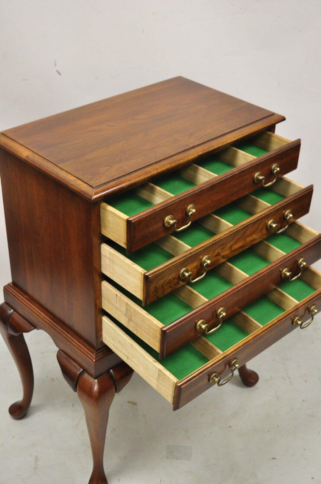 Vintage Cherry Wood Queen Anne Style Silverware Chest Server Cabinet In Good Condition In Philadelphia, PA