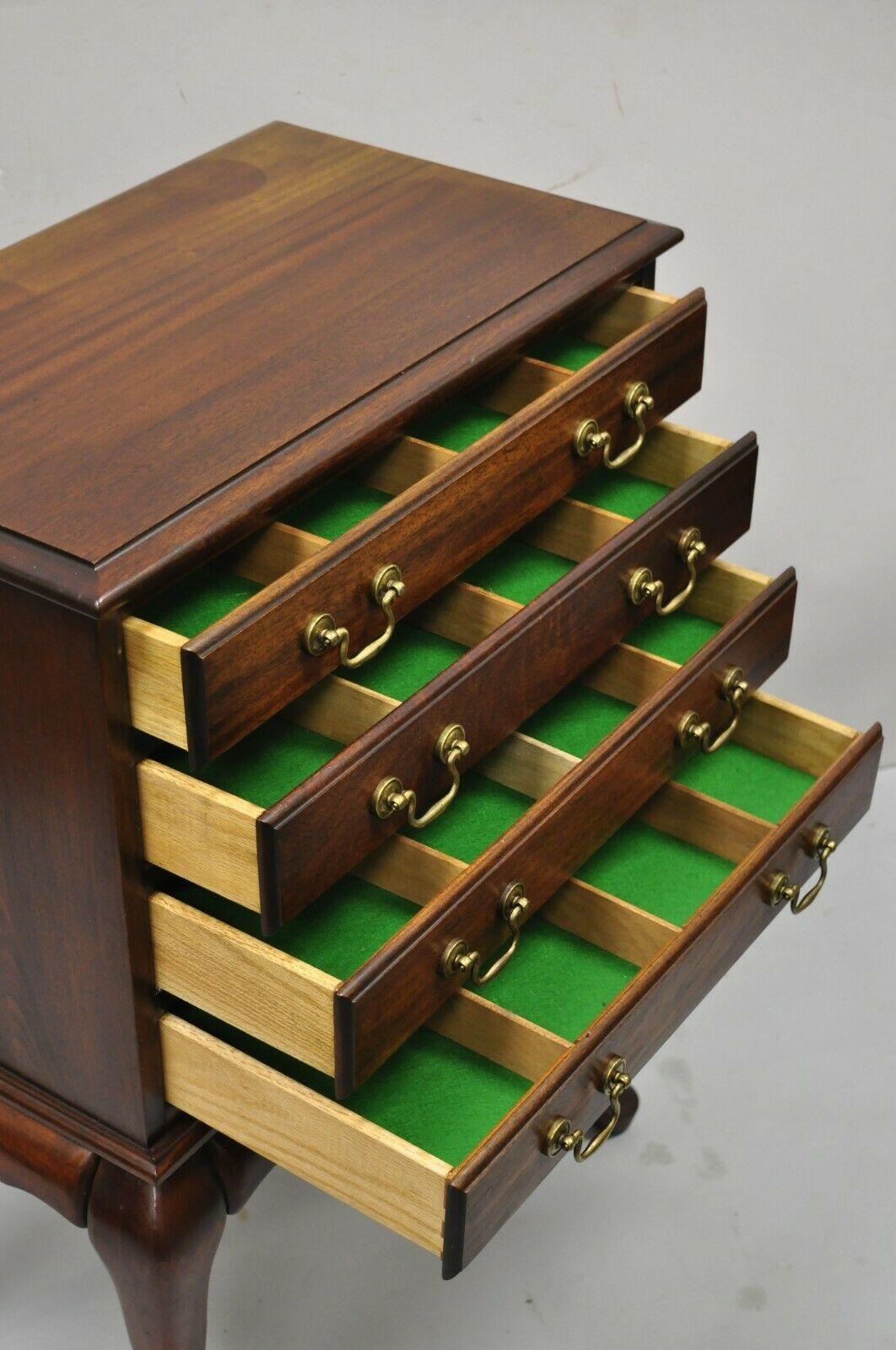 20th Century Vintage Cherry Wood Queen Anne Style Silverware Chest Server Cabinet