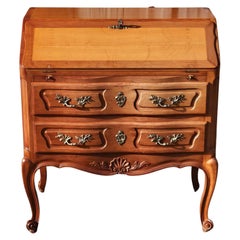 Vintage Cherry Wood Secretary Desk-Office Cabinet-Style Louis XV-80s