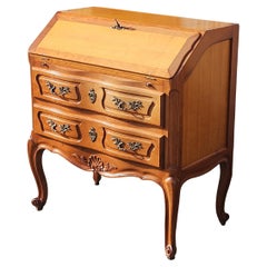 Vintage Cherry Wood Secretary Desk-Office Cabinet-Style Louis XV-80s