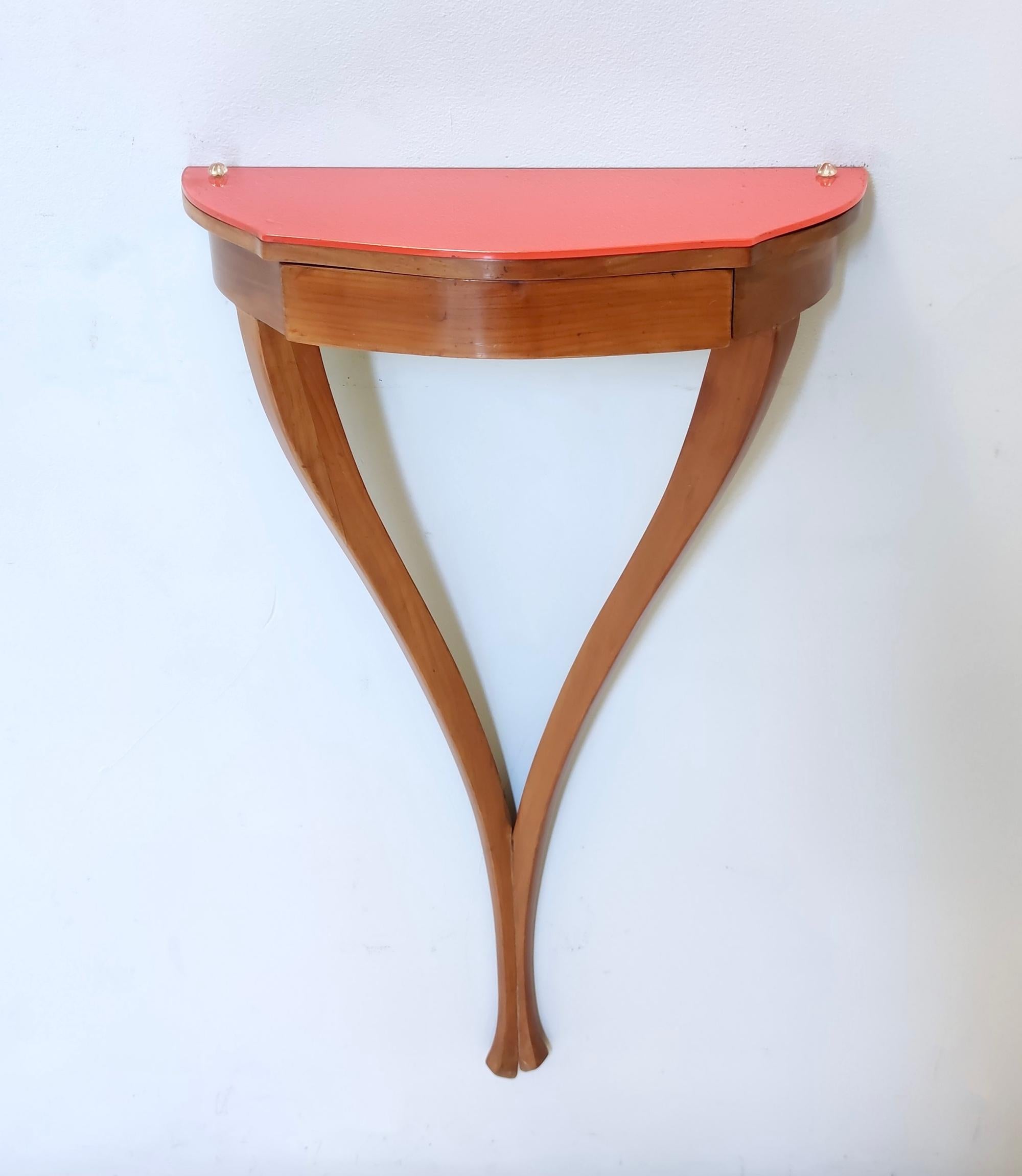 Italian Vintage Cherrywood Wall-Mounted Console Ascribable to Guglielmo Ulrich, Italy