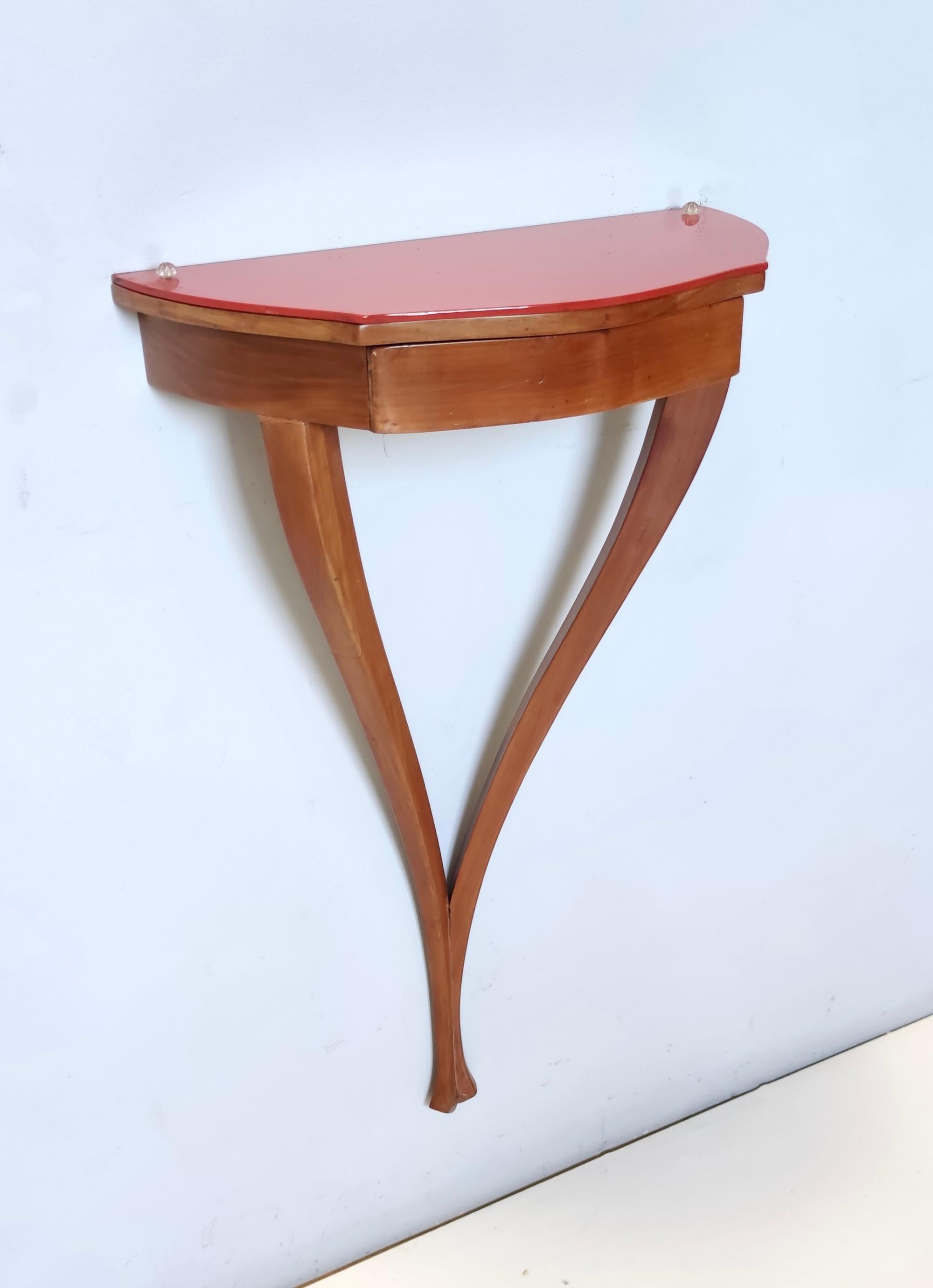 Vintage Cherrywood Wall-Mounted Console Ascribable to Guglielmo Ulrich, Italy In Good Condition In Bresso, Lombardy