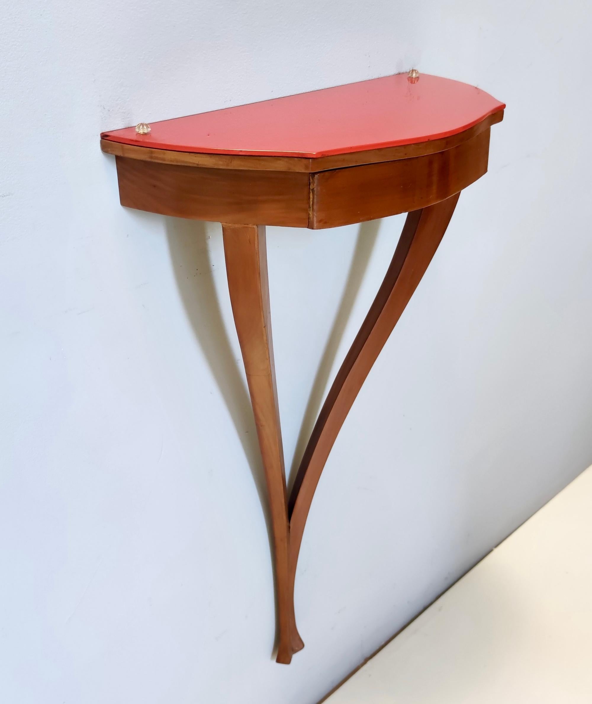 Mid-20th Century Vintage Cherrywood Wall-Mounted Console Ascribable to Guglielmo Ulrich, Italy