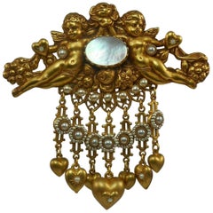 Vintage Cherub Hearts and Flowers Askew London Brooch Pin