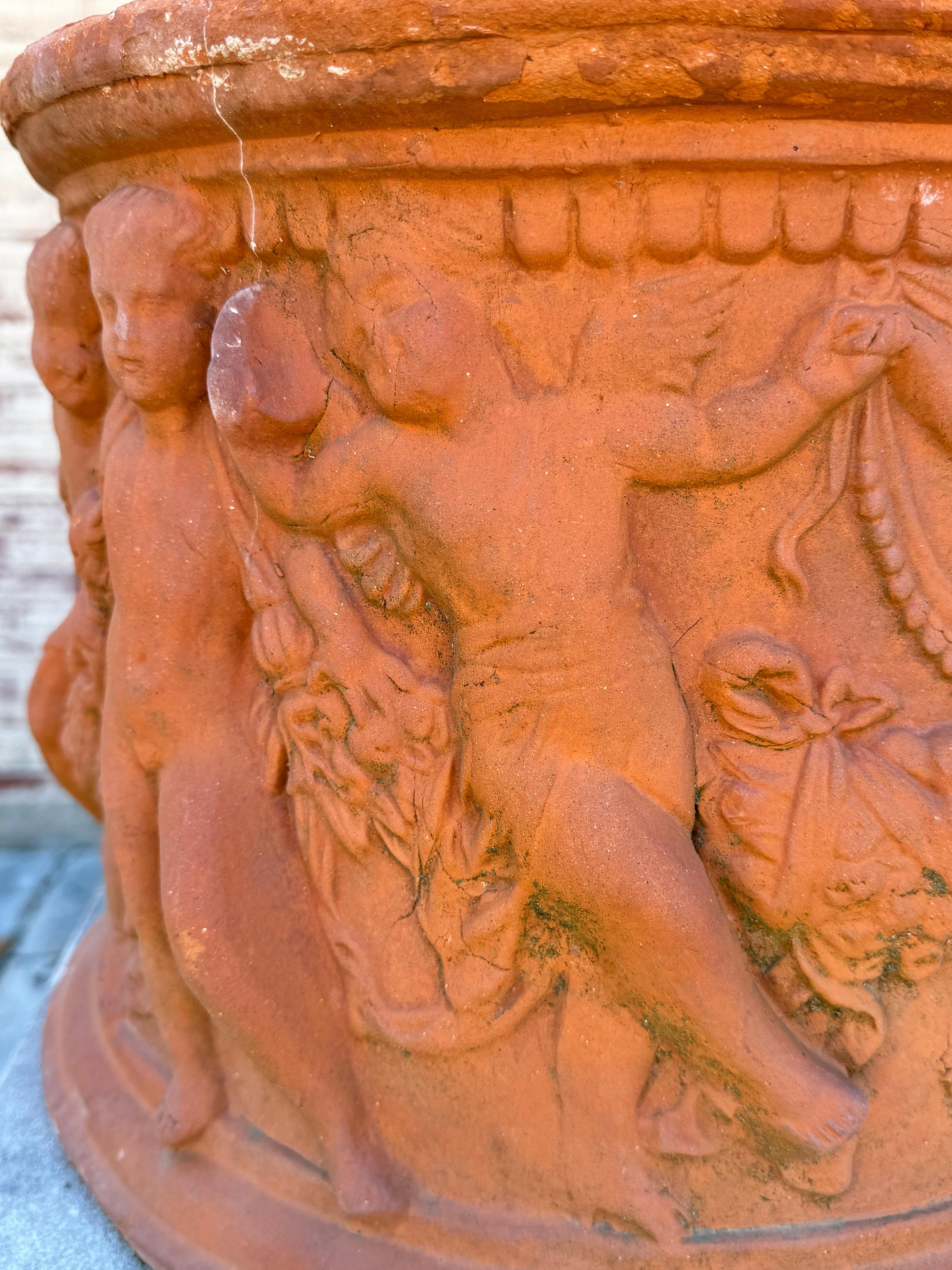 Neoclassical Vintage Cherub or Putti Terracotta Planter or Urn by Bitossi Filippo - Italy For Sale