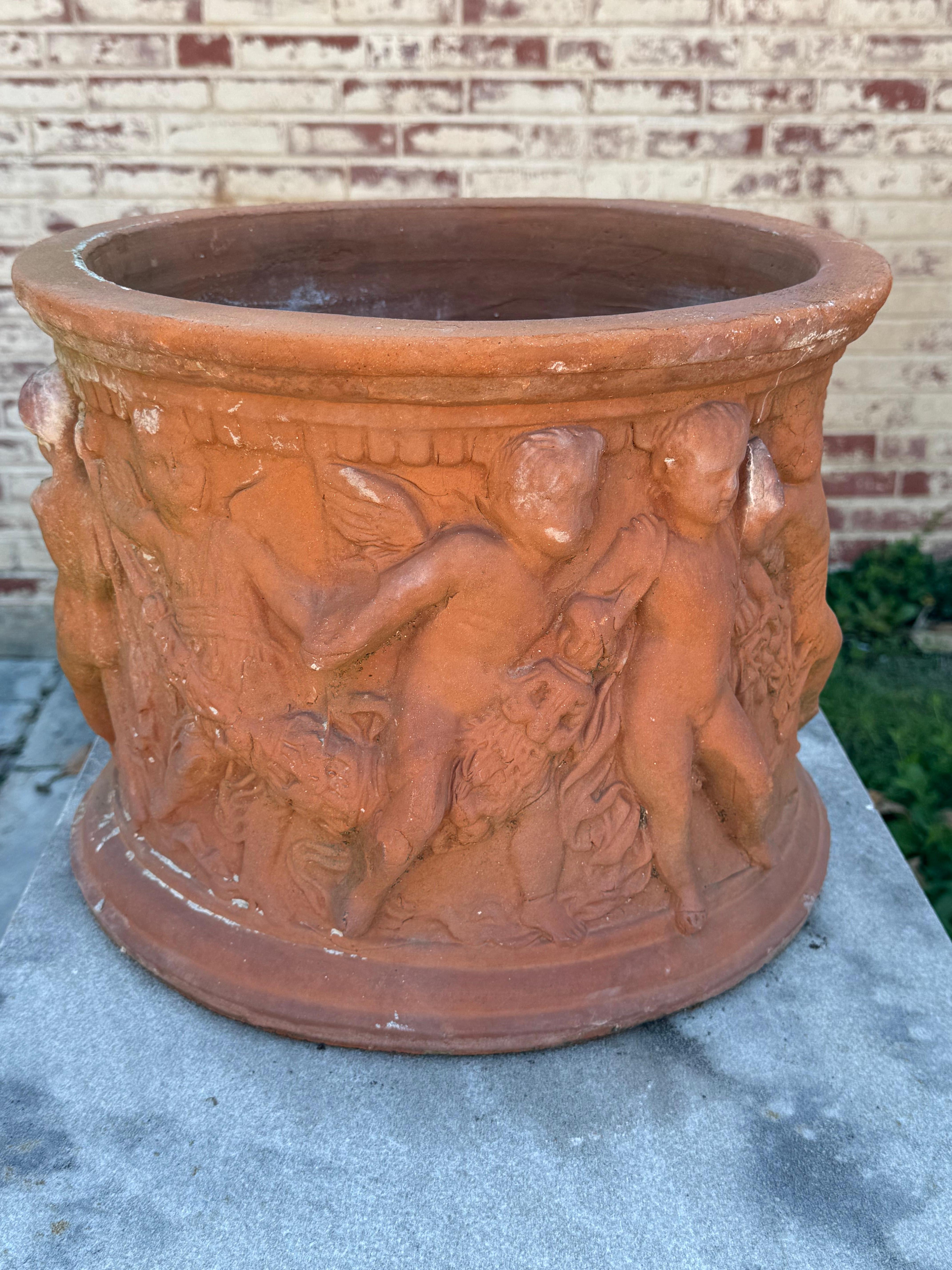 Vintage Cherub or Putti Terracotta Planter or Urn by Bitossi Filippo - Italy In Good Condition For Sale In St. Louis, MO