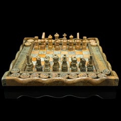 Tableau d'échecs et de dessin vintage, anglais, pierre dure, marbre, jeu de jeu, vers 1970