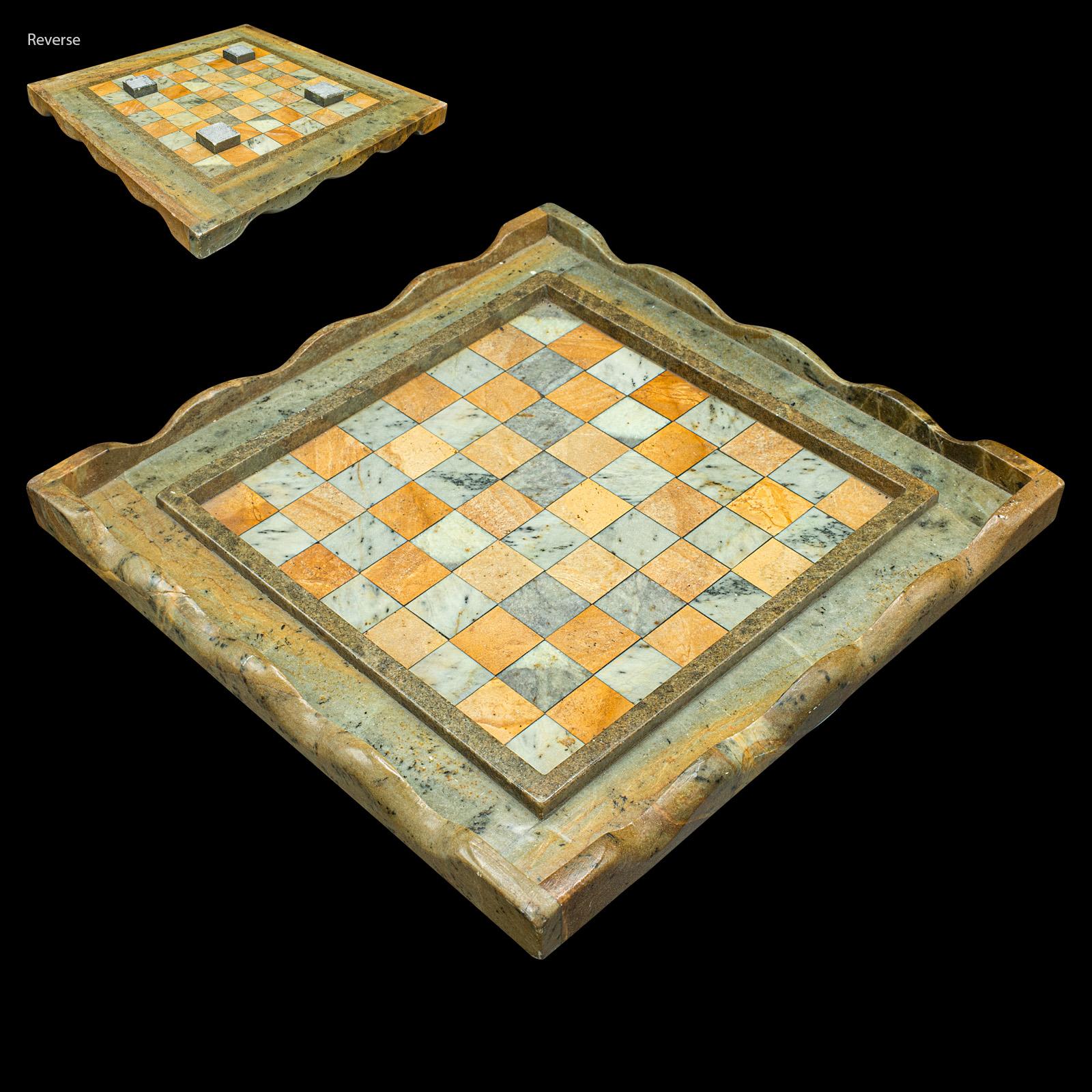 20th Century Vintage Chess & Draughts Board, English, Hardstone, Marble, Gaming Set, C.1970 For Sale