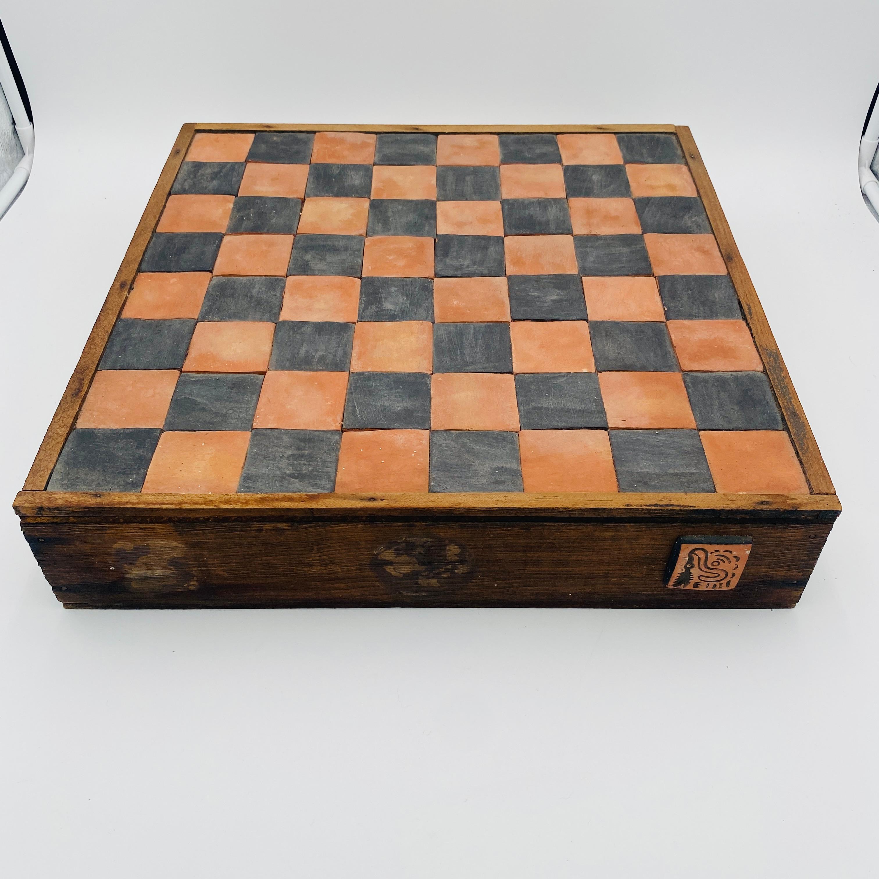 Vintage Chess Set Terracota Aztec Figurines and Board, 20th Century, Mexico 11
