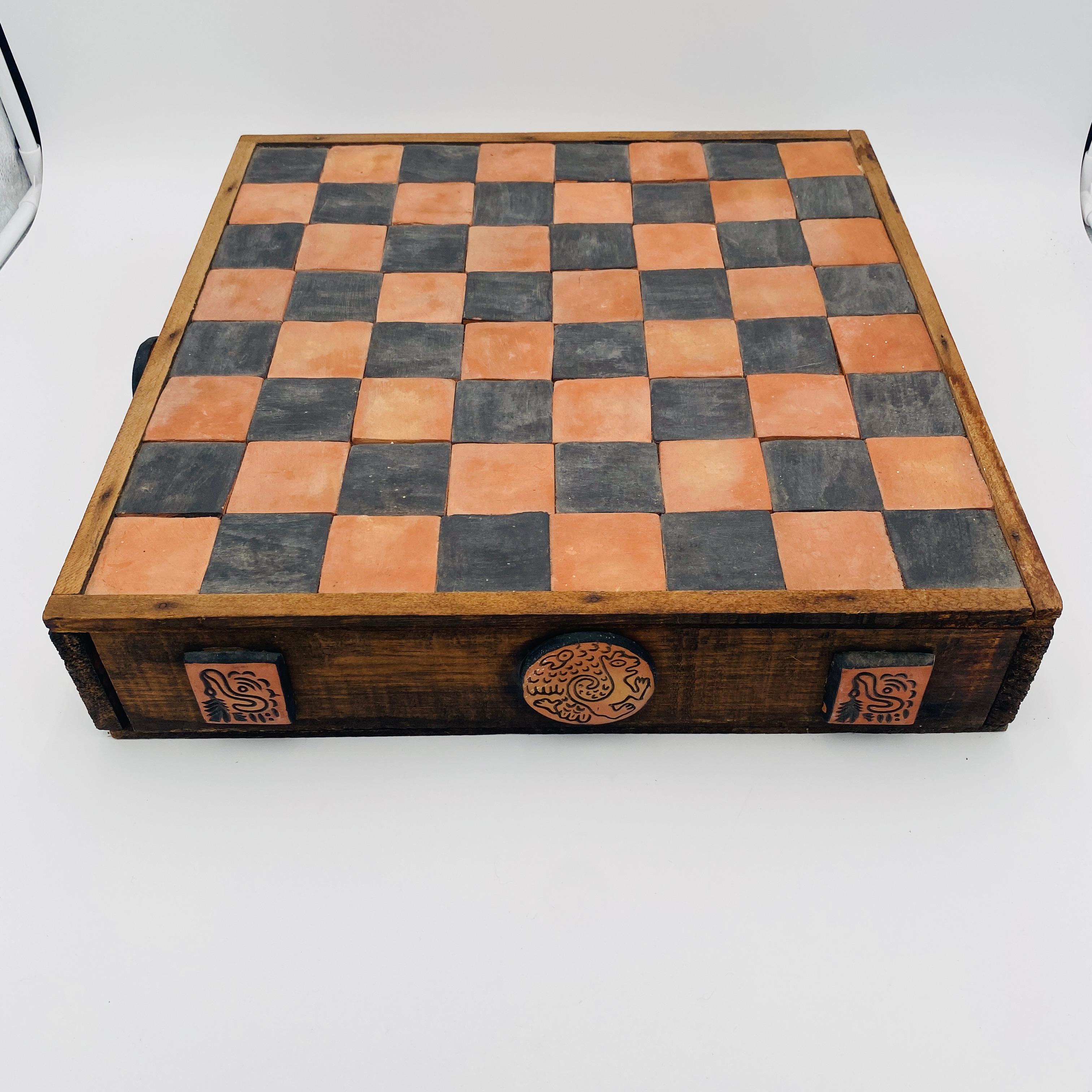 Vintage Chess Set Terracota Aztec Figurines and Board, 20th Century, Mexico 13