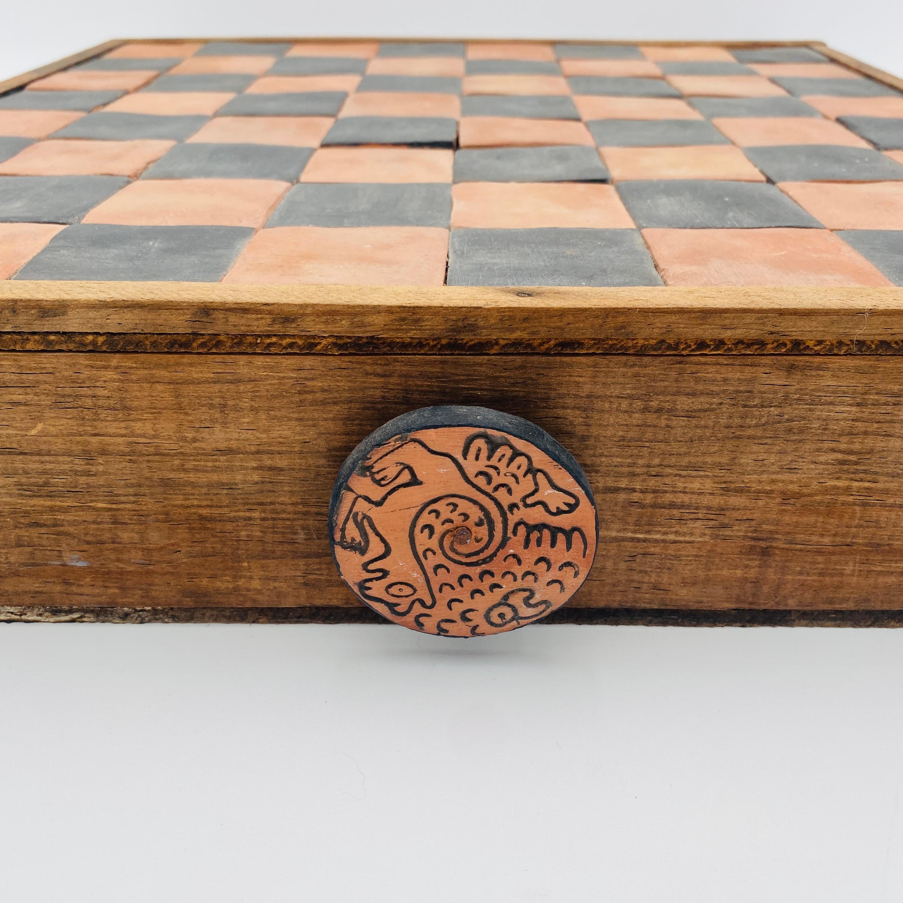 Vintage Chess Set Terracota Aztec Figurines and Board, 20th Century, Mexico 1
