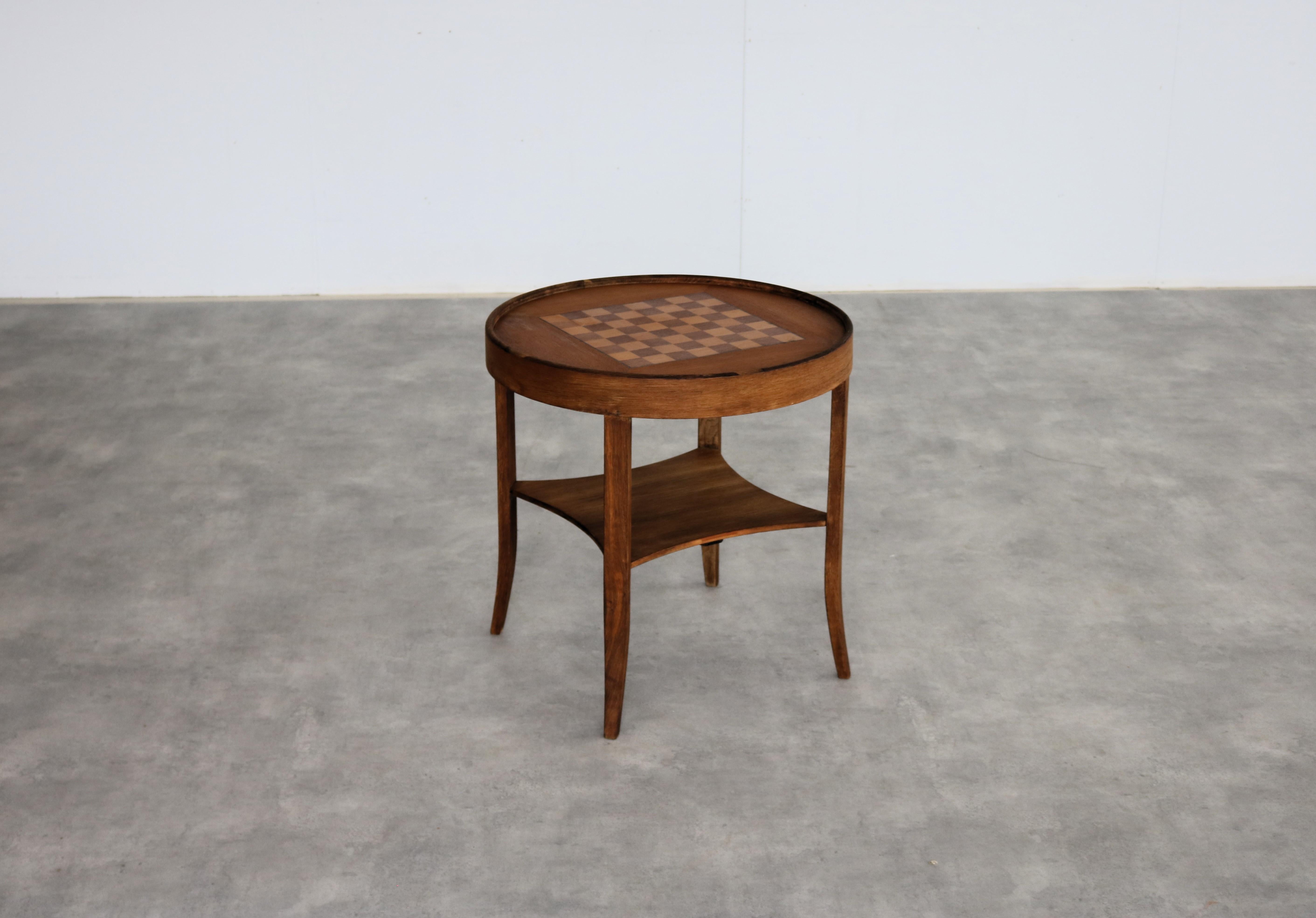 vintage chess table  side table  art deco  1940s

period  1940s
design  unknown
condition  good  light signs of use
size  61 x 60 x 60 (hxwxd)

details  wood;

article number  2520