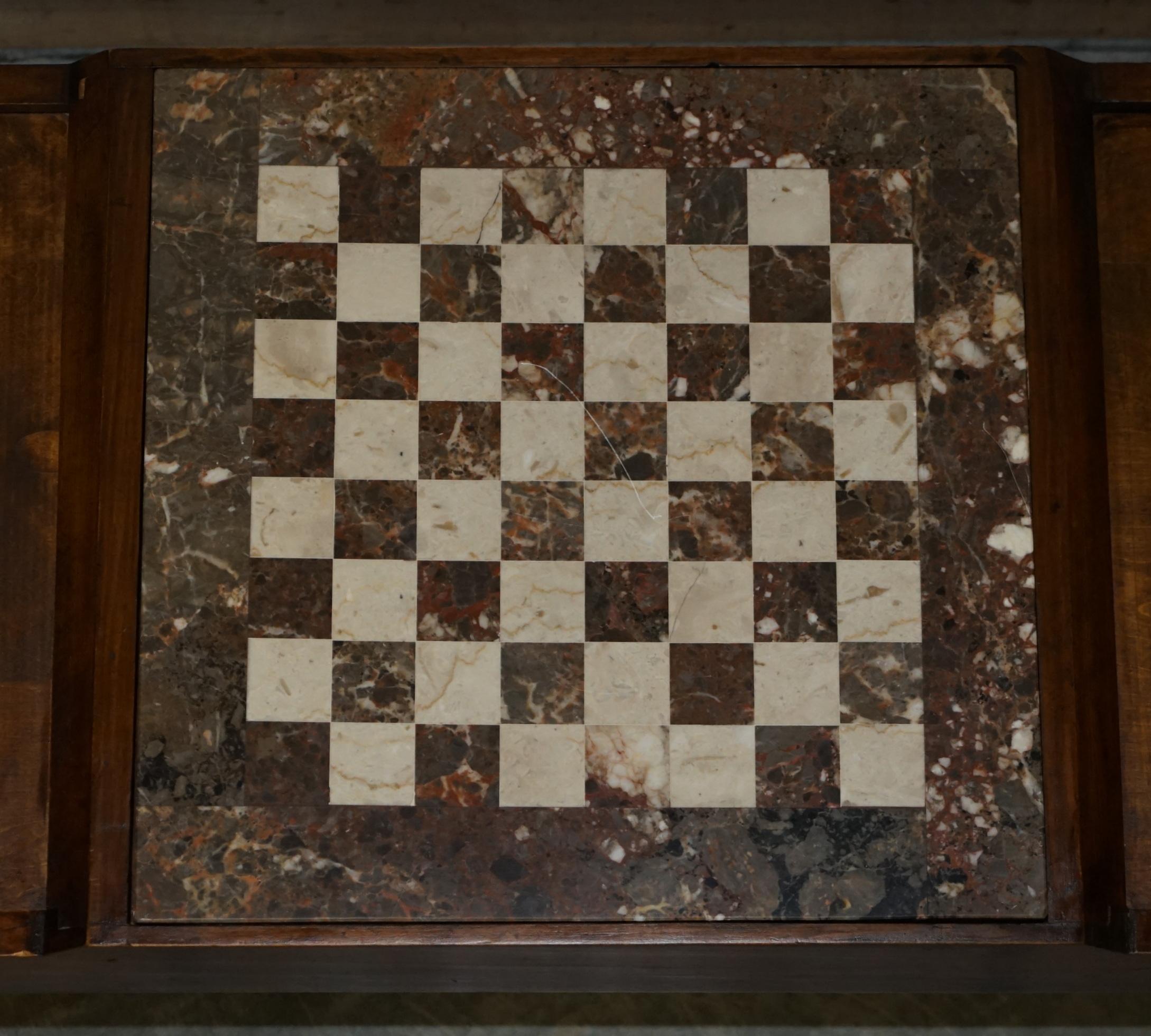 Vintage Chessboard Coffee Table with Marble Board and ebonized Chess Set Pieces 4