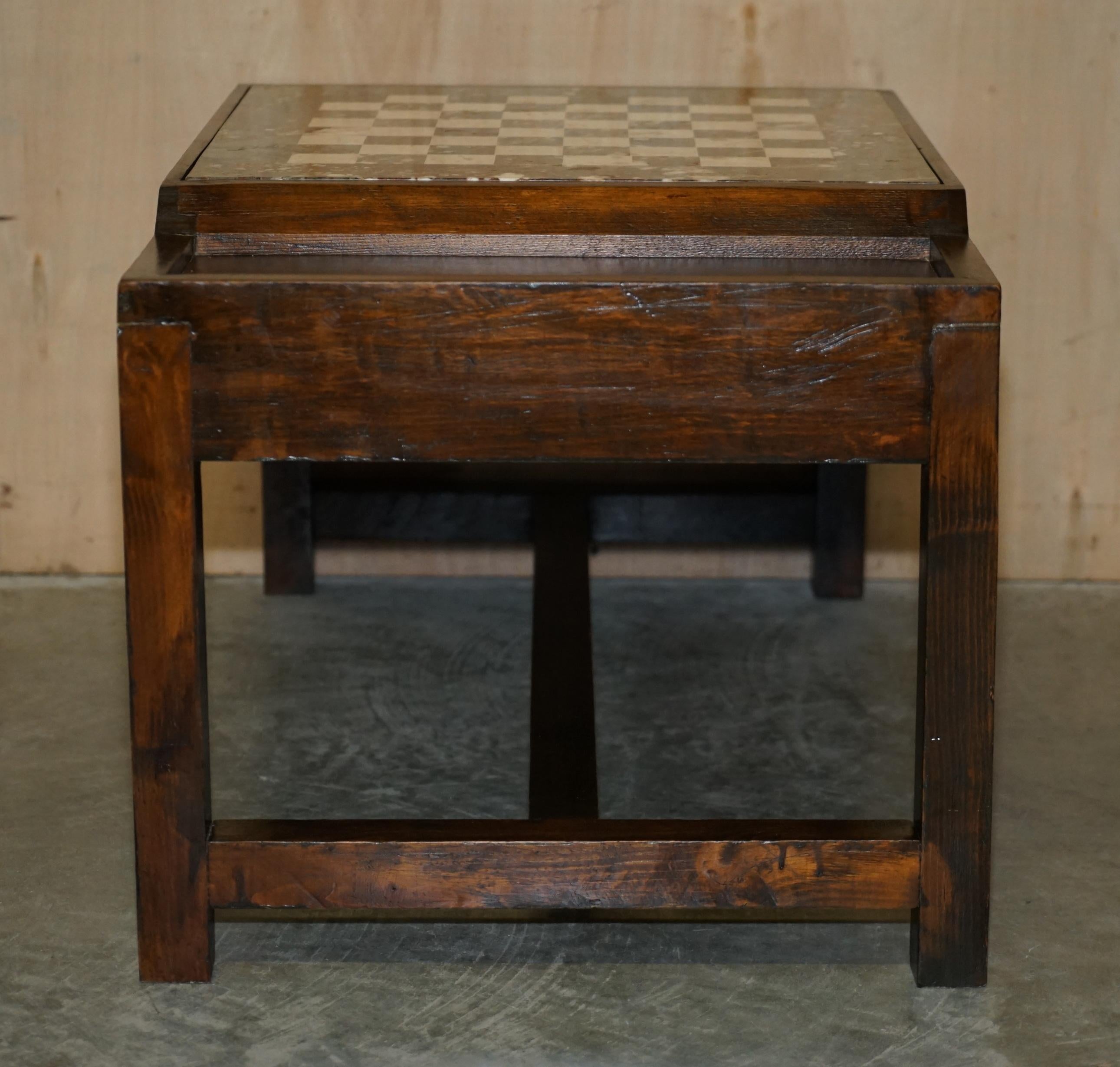 Vintage Chessboard Coffee Table with Marble Board and ebonized Chess Set Pieces 11