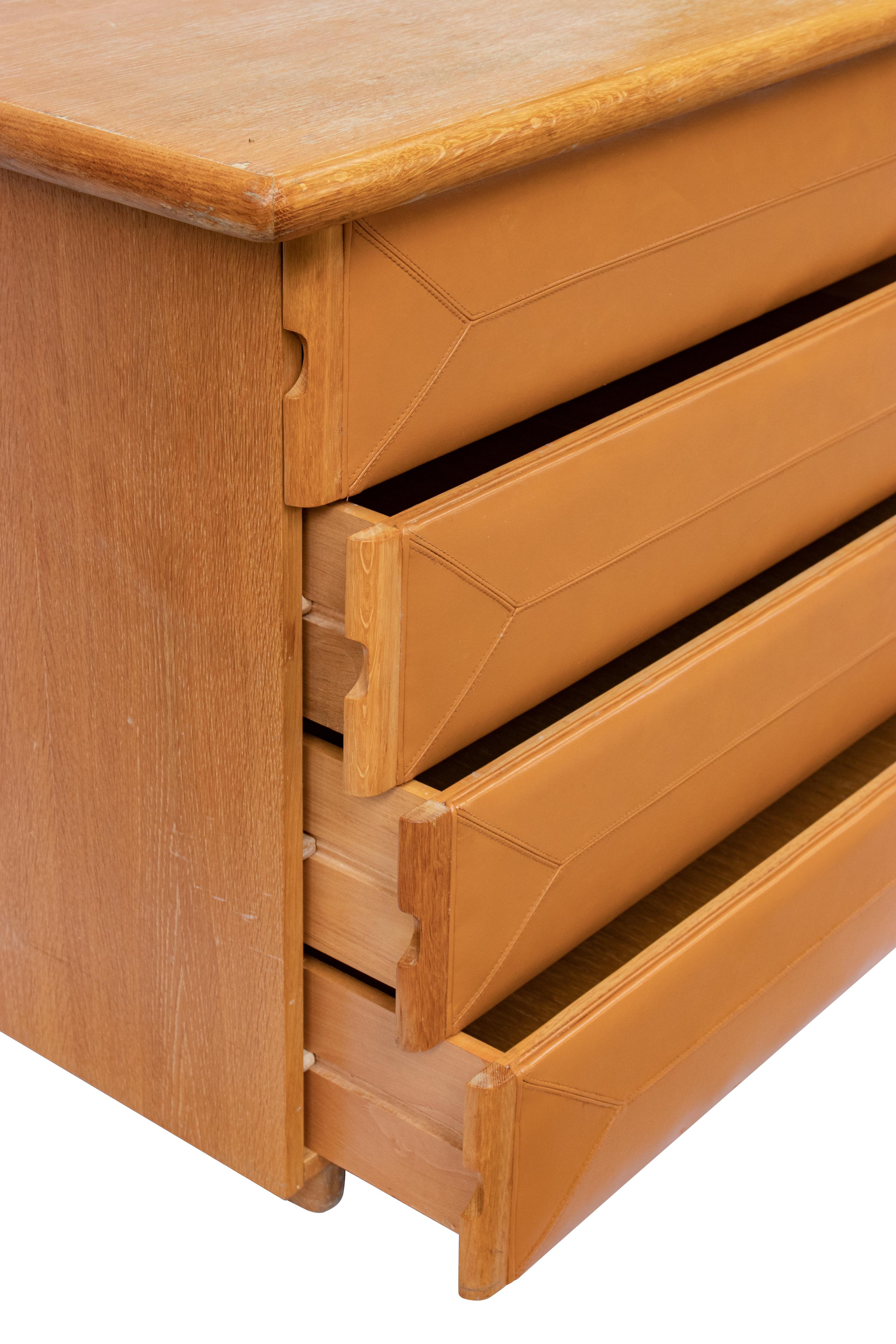 Leather Vintage Chest of drawers  Attr. to Poltrona Frau, Italy 1970s. For Sale
