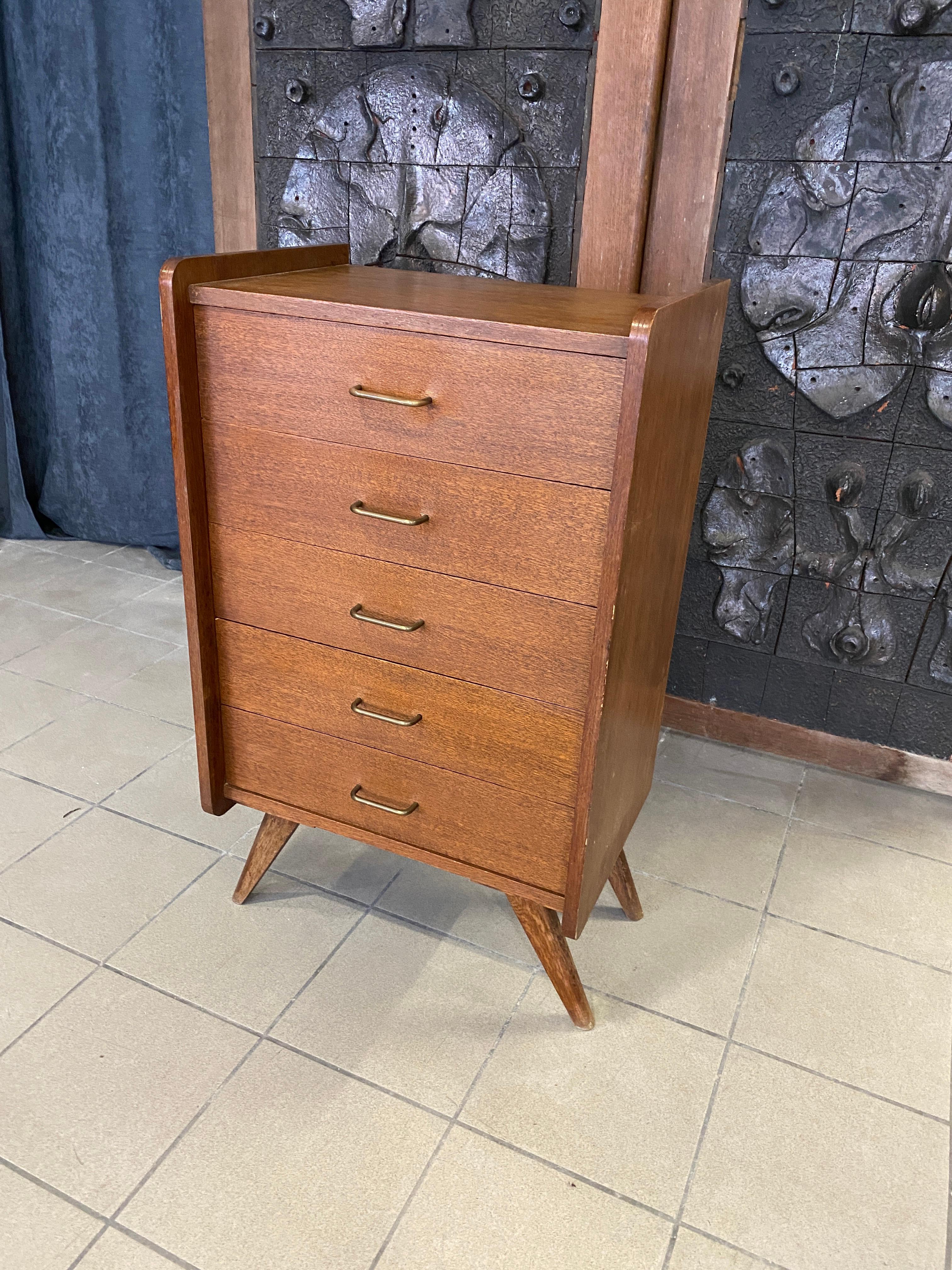 Vintage chest of drawers, French reconstruction period, circa 1950-1960.