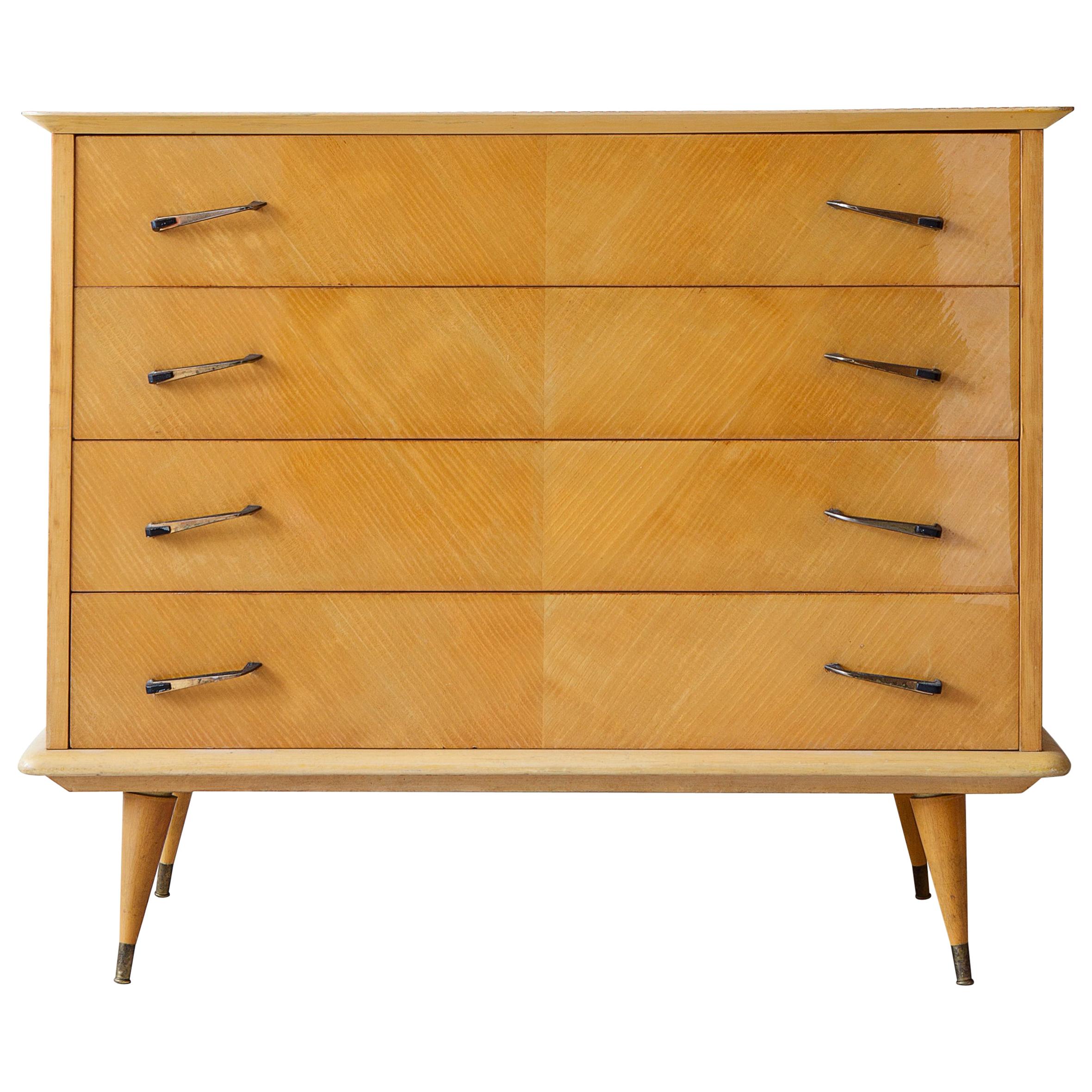 Vintage Chest of Drawers in Golden Herringbone Inlaid Wood, France