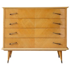Vintage Chest of Drawers in Golden Herringbone Inlaid Wood, France, 1950s