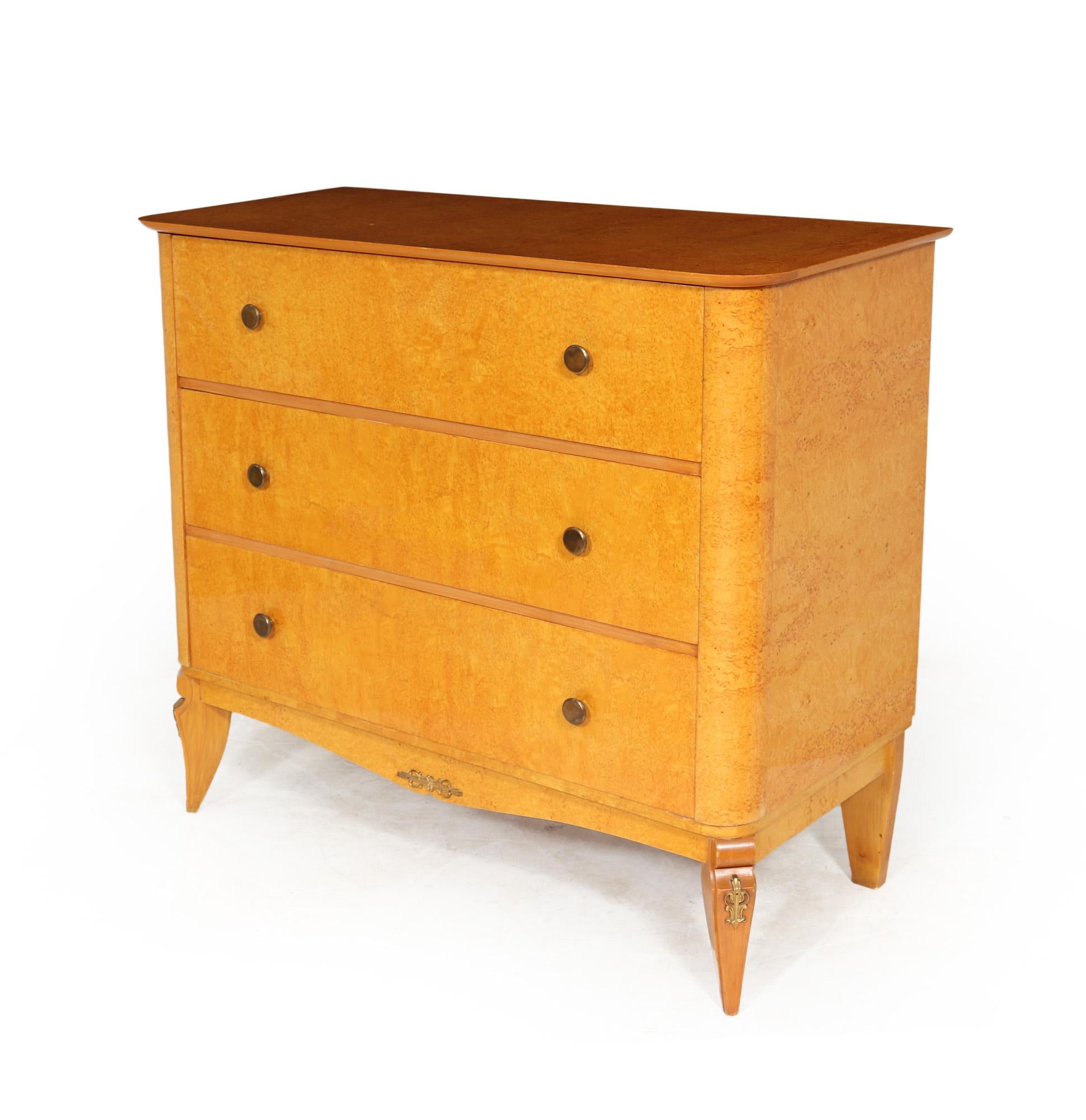 French Vintage Chest of Drawers in Karelian Birch For Sale