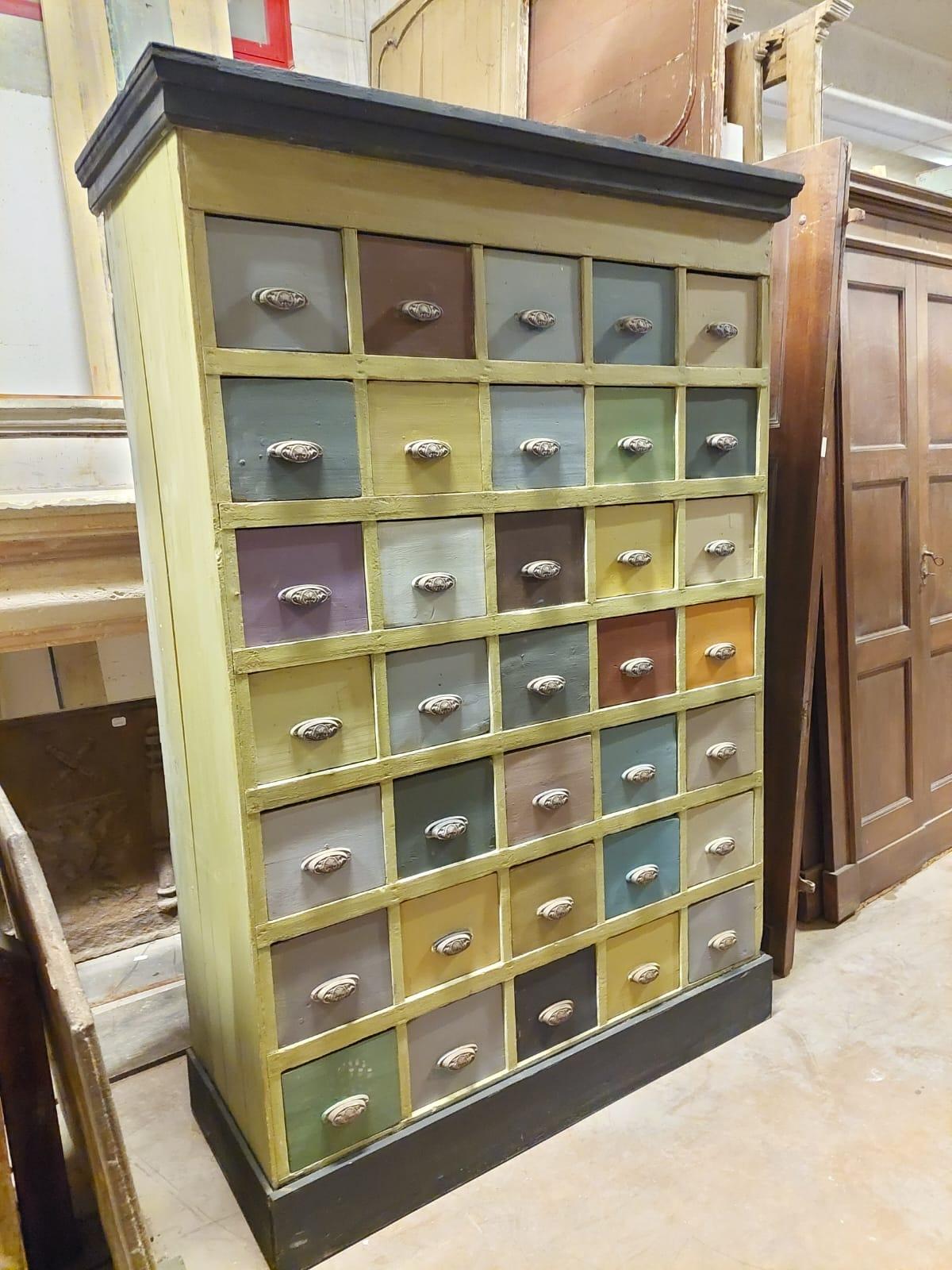 Italian Vintage Chest of Drawers in Painted Wood from Old Shop, 19th Century, Italy For Sale
