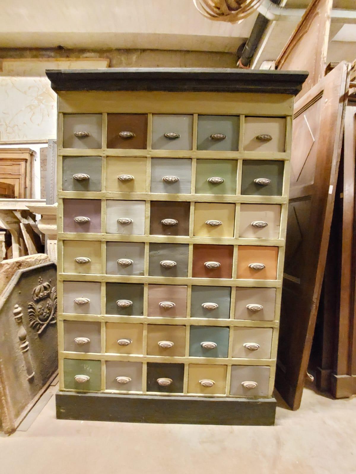Lacquered Vintage Chest of Drawers in Painted Wood from Old Shop, 19th Century, Italy For Sale