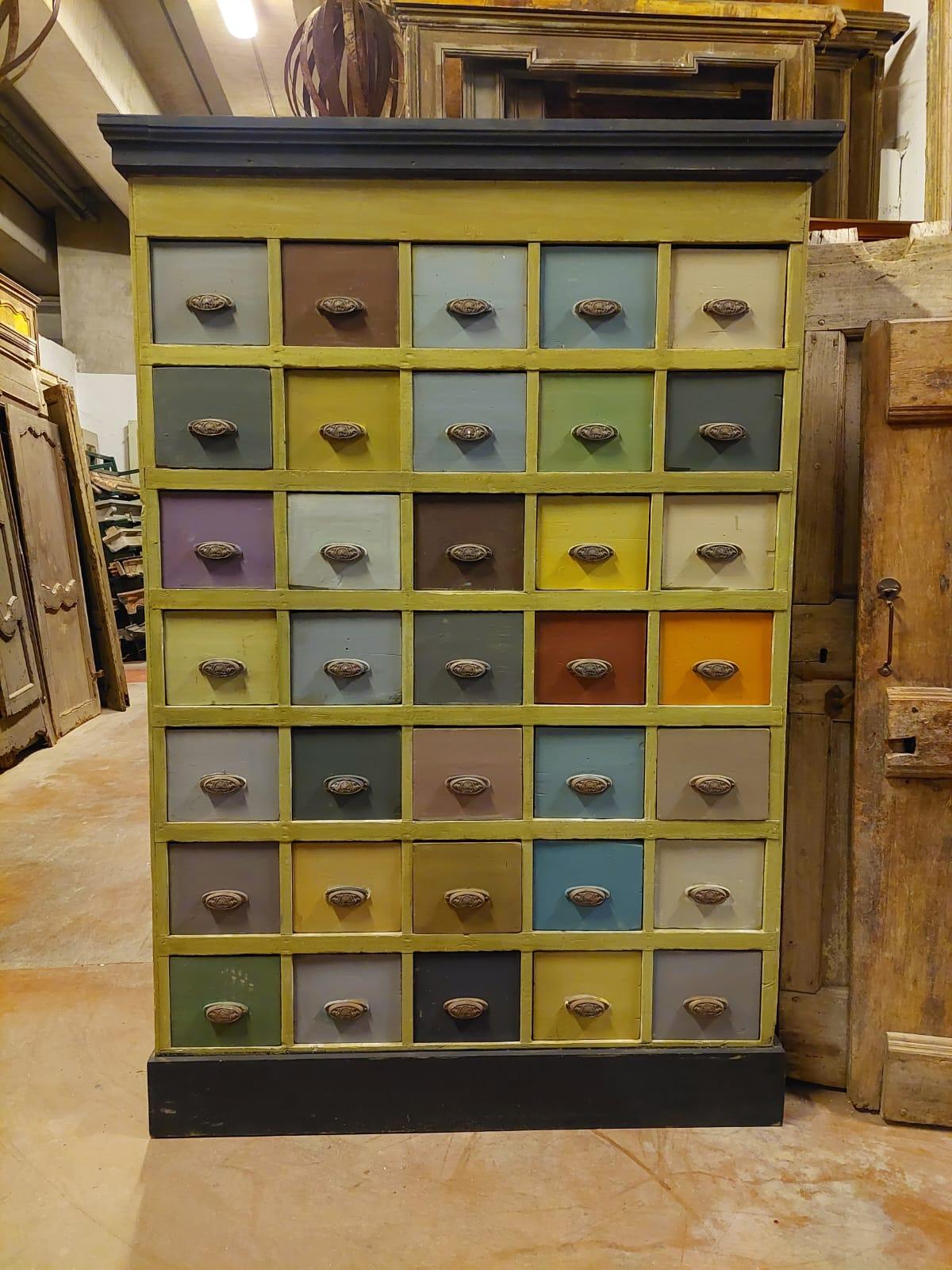 Vintage Chest of Drawers in Painted Wood from Old Shop, 19th Century, Italy For Sale 2