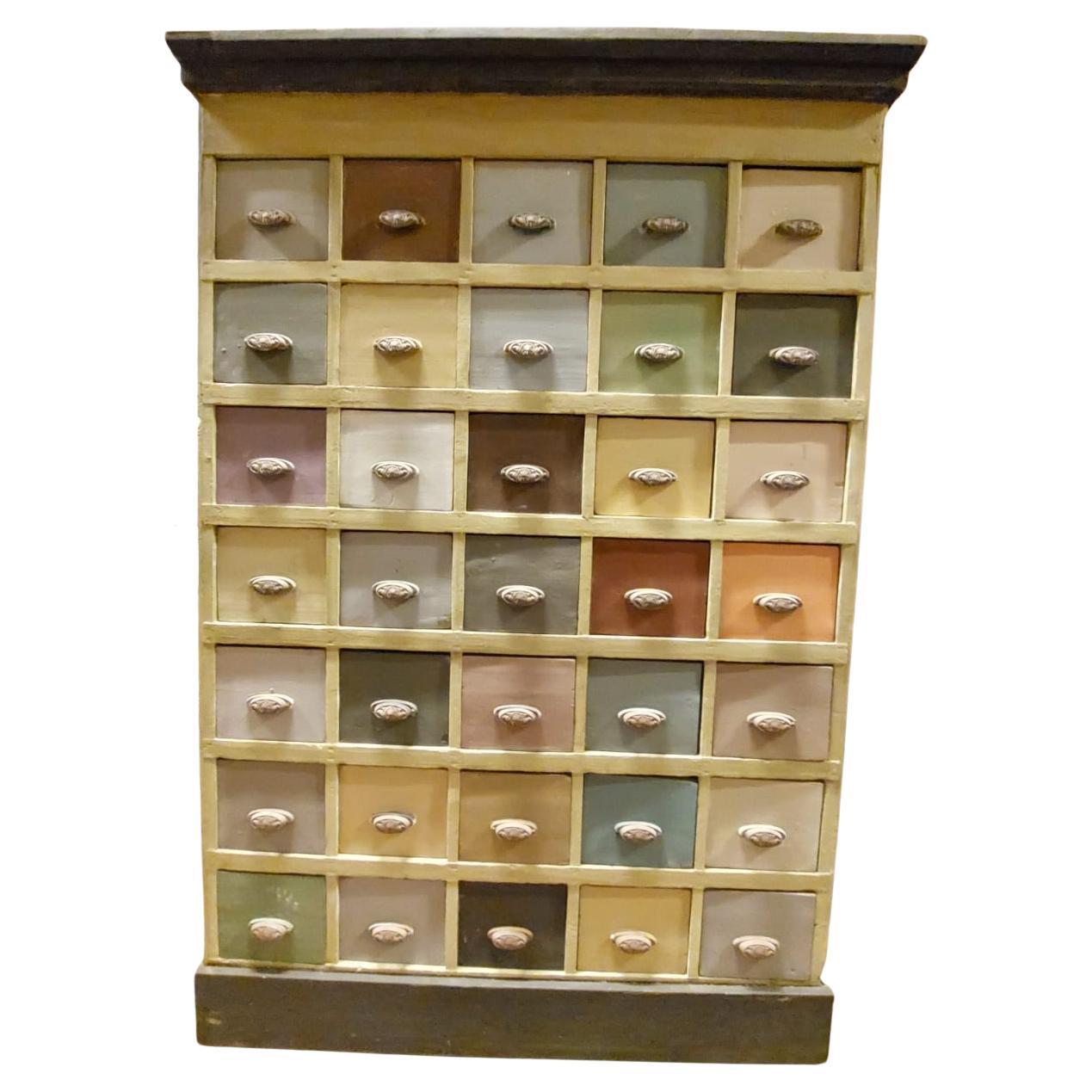 Vintage Chest of Drawers in Painted Wood from Old Shop, 19th Century, Italy For Sale