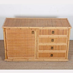Vintage chest of drawers in wicker, bamboo and brass by Dal Vera, 1970