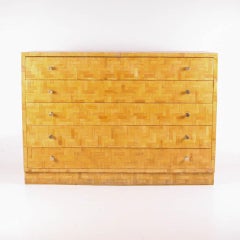 Vintage Chest of Drawers in Woven Bamboo and Brass Handles