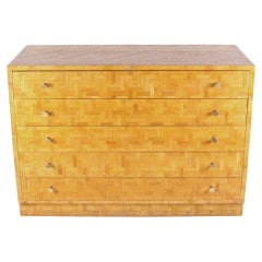Vintage Chest of Drawers in Woven Bamboo and Brass Handles
