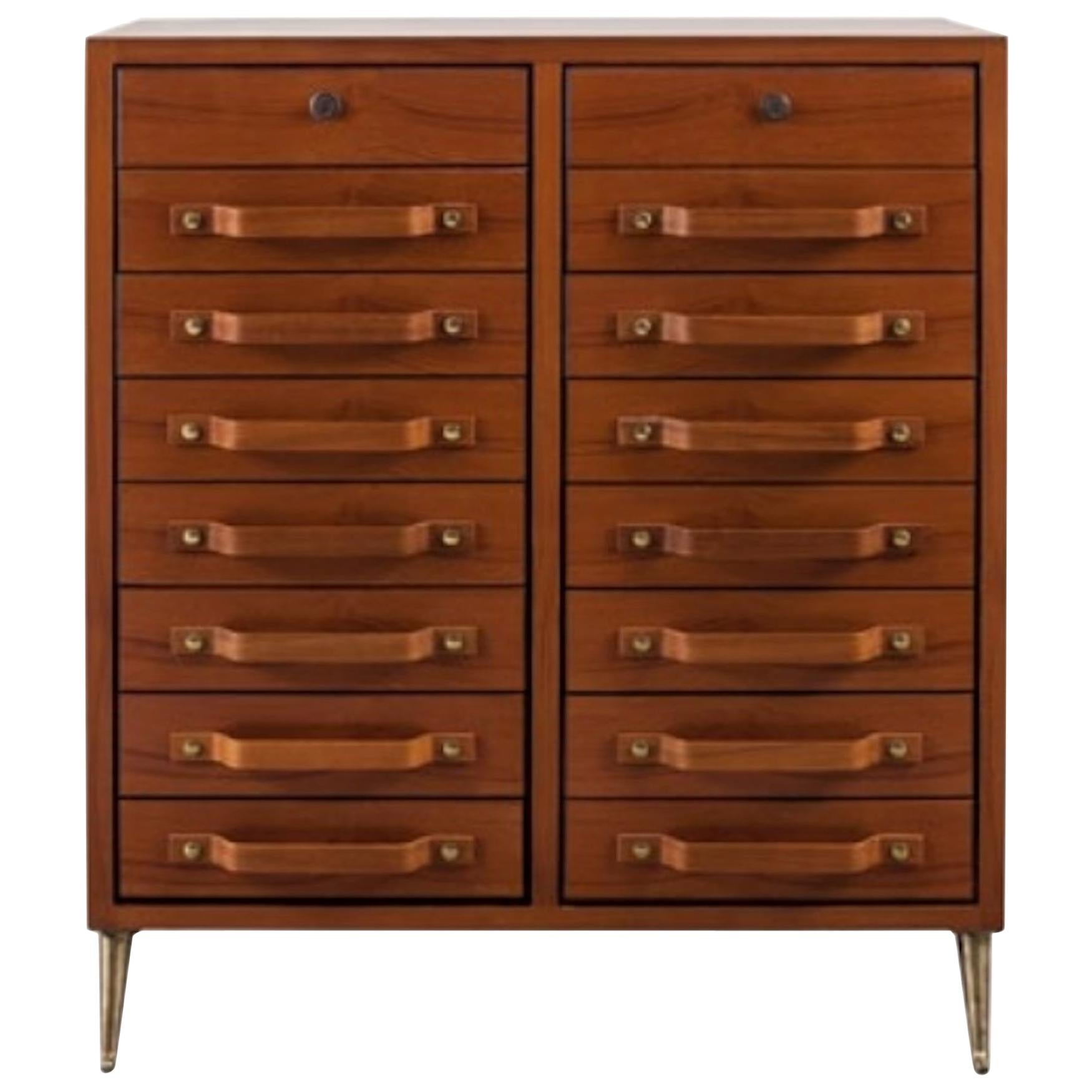 Vintage ItalianStyle Chest of Drawers in Blue Hues with Roman Column