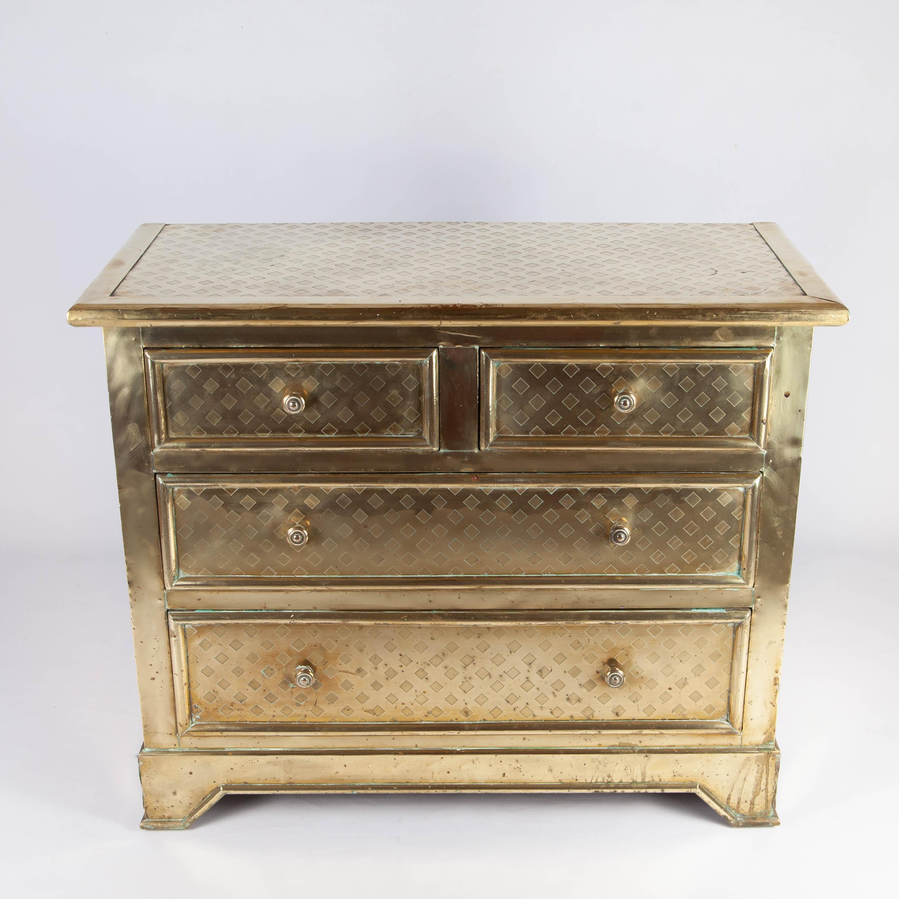 Hollywood Regency Vintage Chest of Drawers with Brass Plating