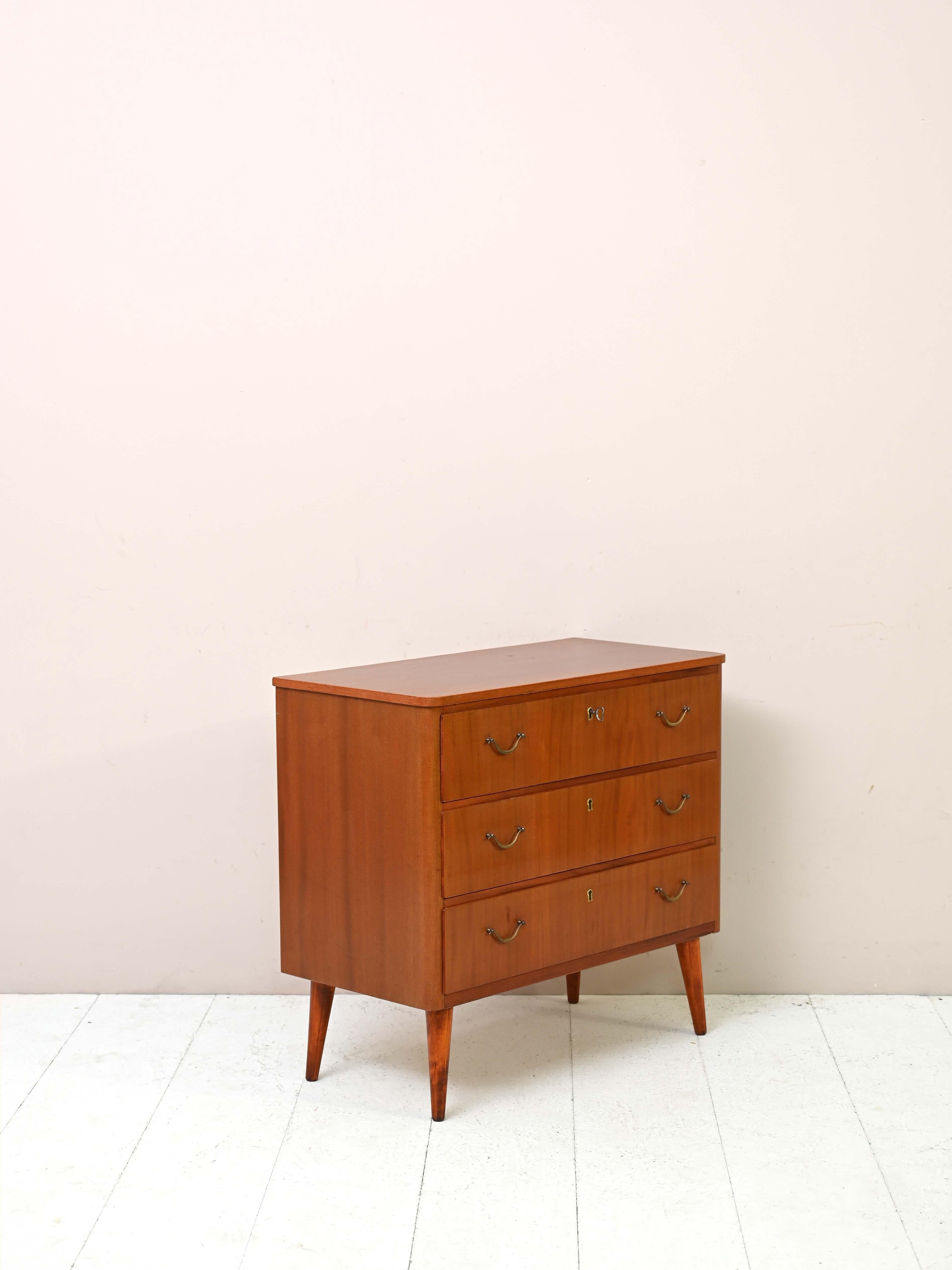 Scandinavian Modern Vintage Chest of Drawers with Gold Handles For Sale