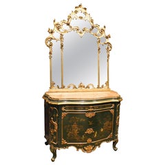 vintage chest of drawers with mirror, gilded with painted chinoiserie, Italy