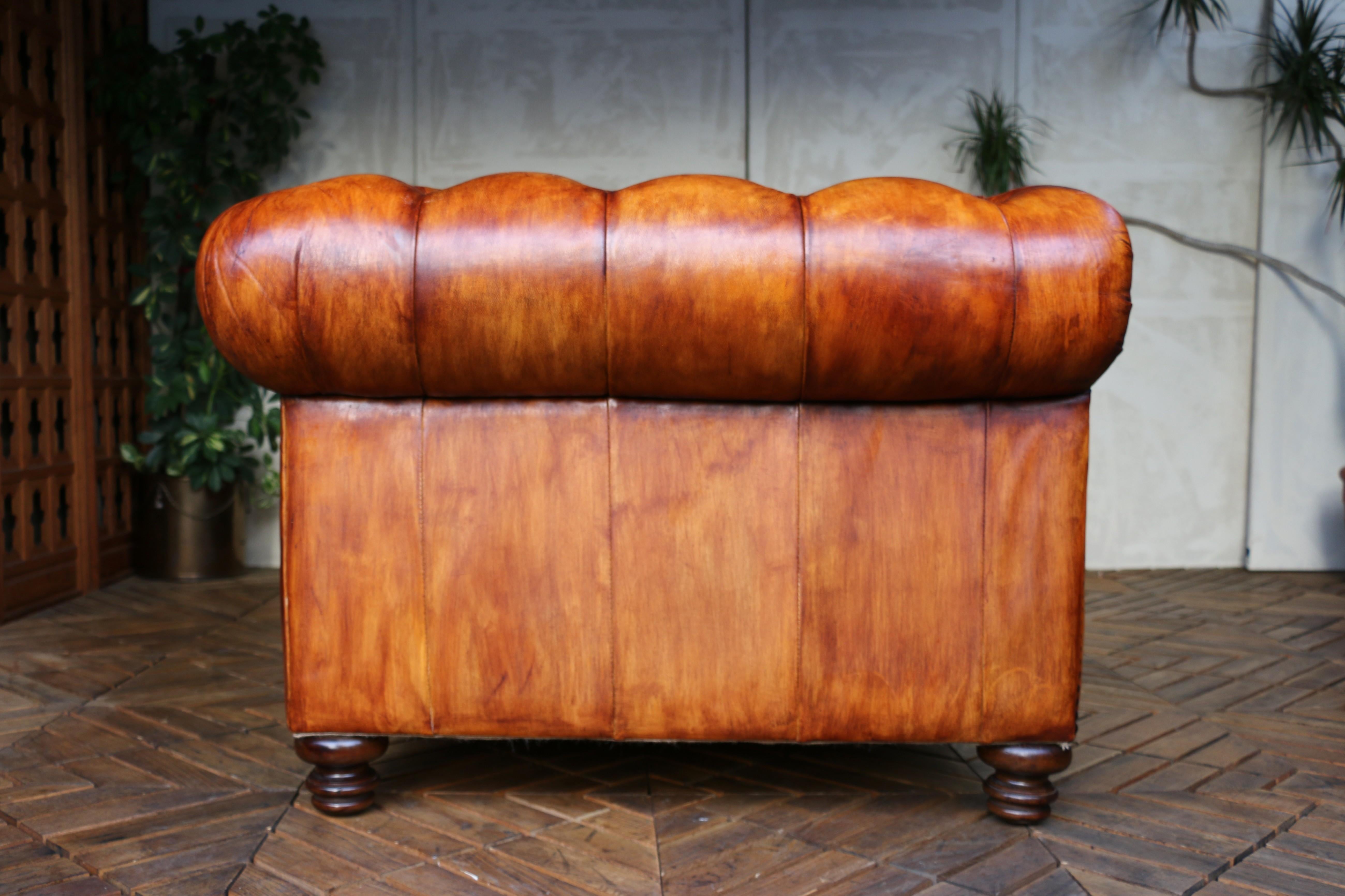 Sofá Chesterfield Vintage de cuero marrón, años 80 en venta 2