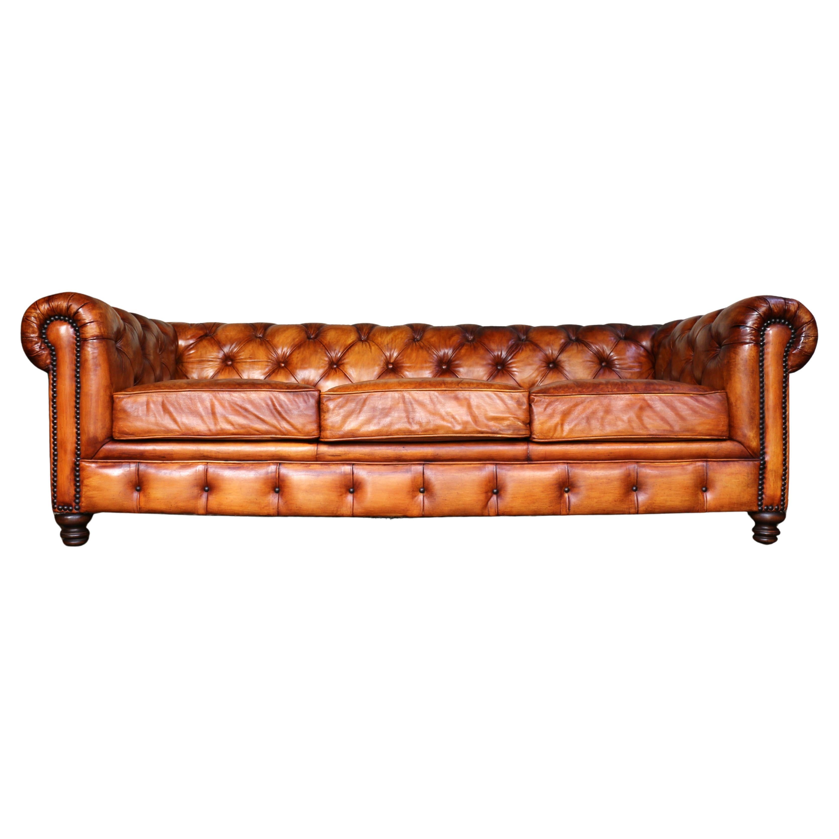 Divano Chesterfield vintage in pelle marrone, anni '80