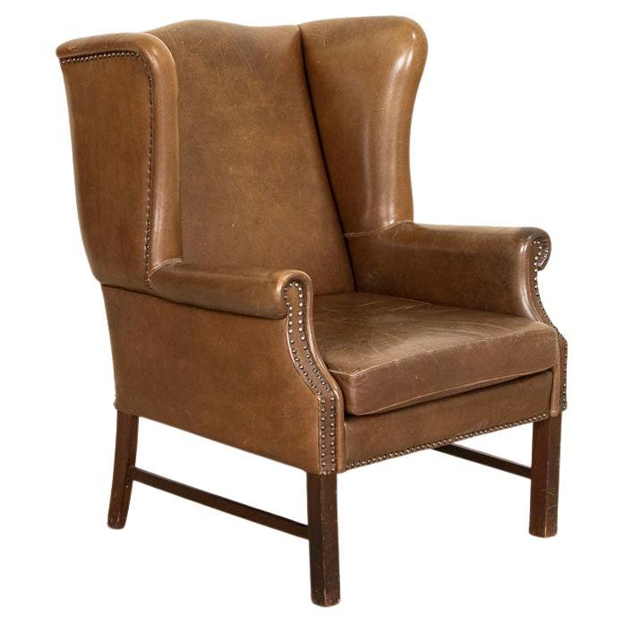 Vintage Chesterfield Brown Leather Wingback Arm Chair with Nailhead Accents at 1stDibs