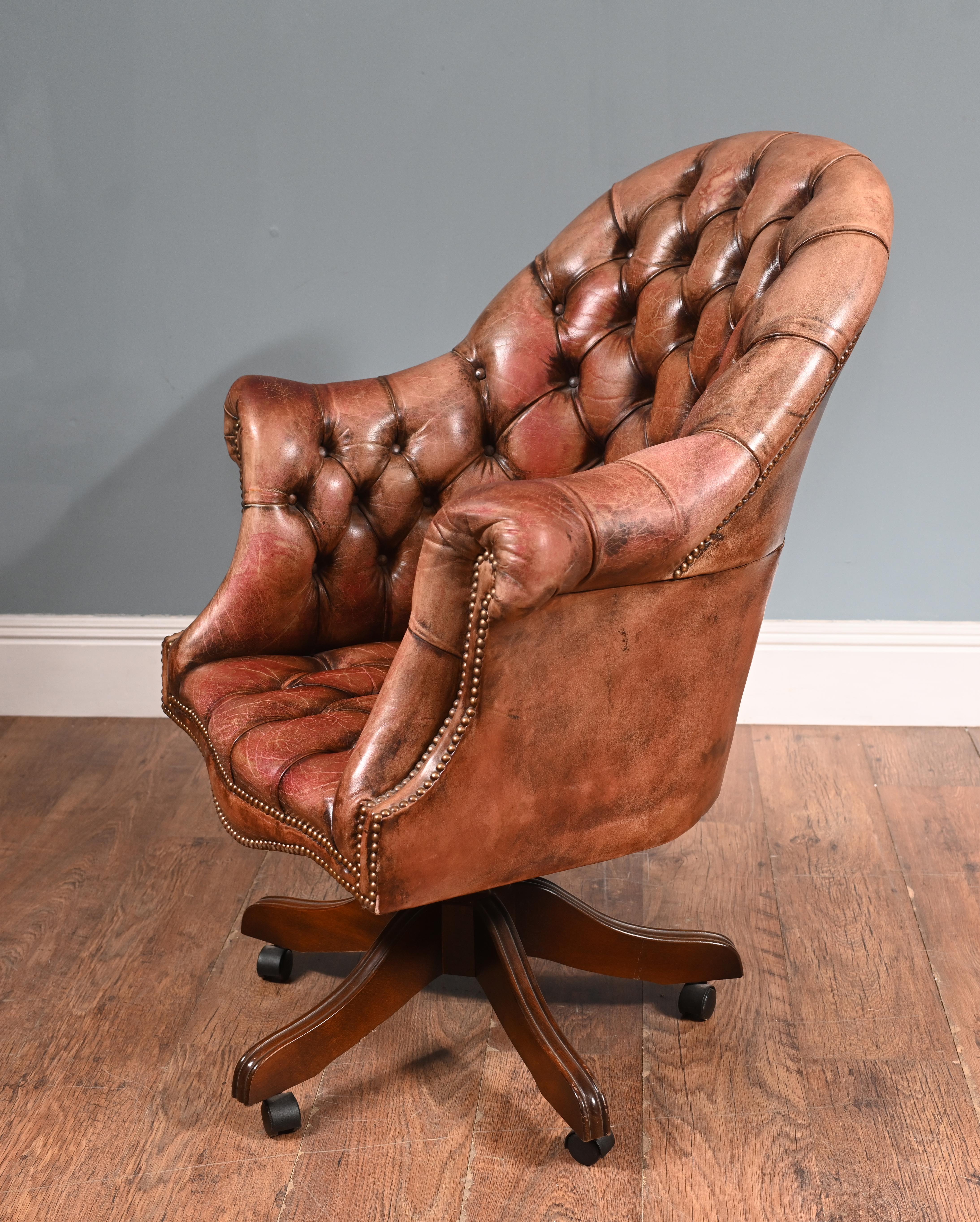 Vintage Chesterfield Chair Swivel Desk Office Seat 1930 For Sale 5