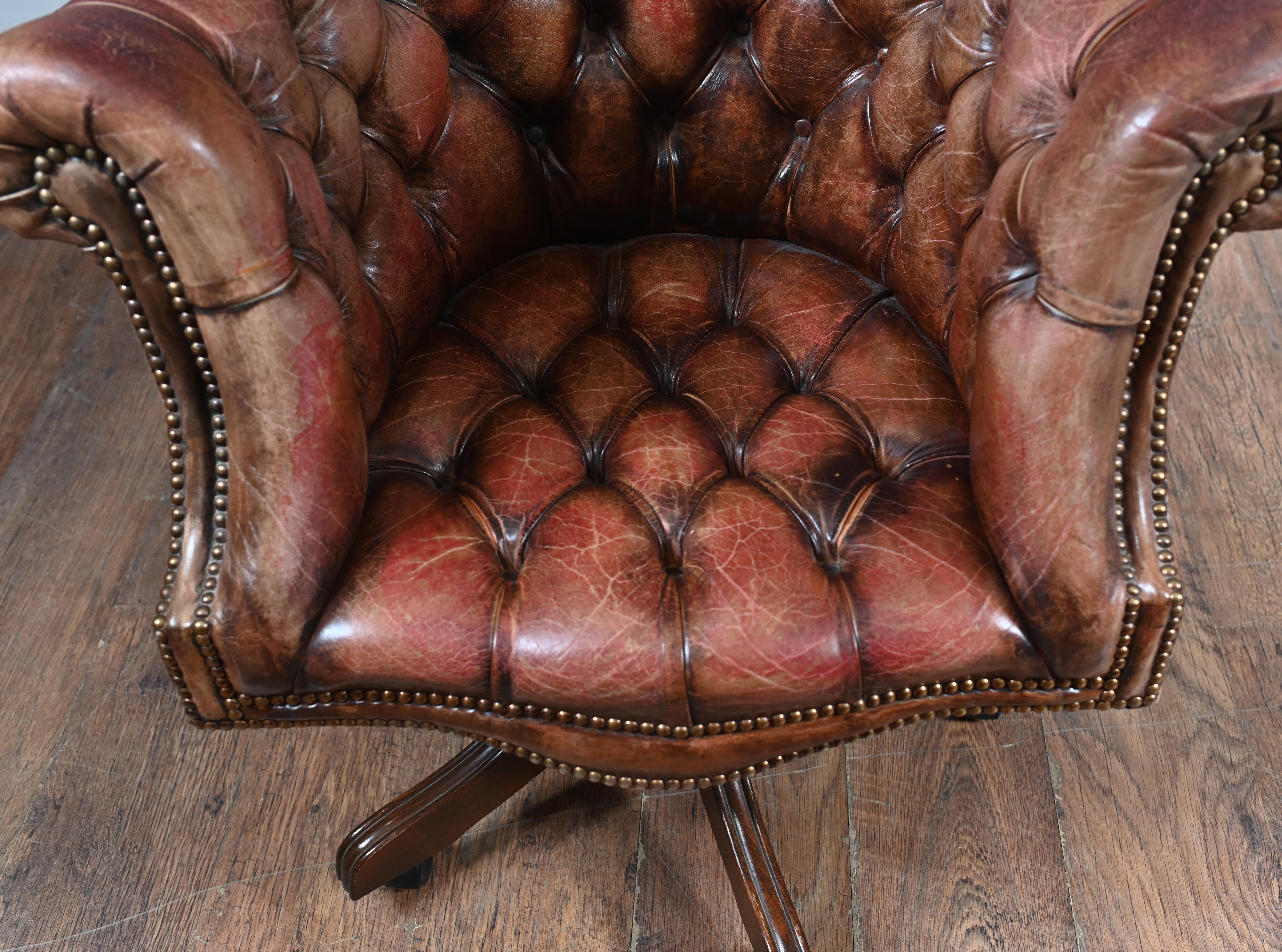 Fabric Vintage Chesterfield Chair Swivel Desk Office Seat 1930 For Sale