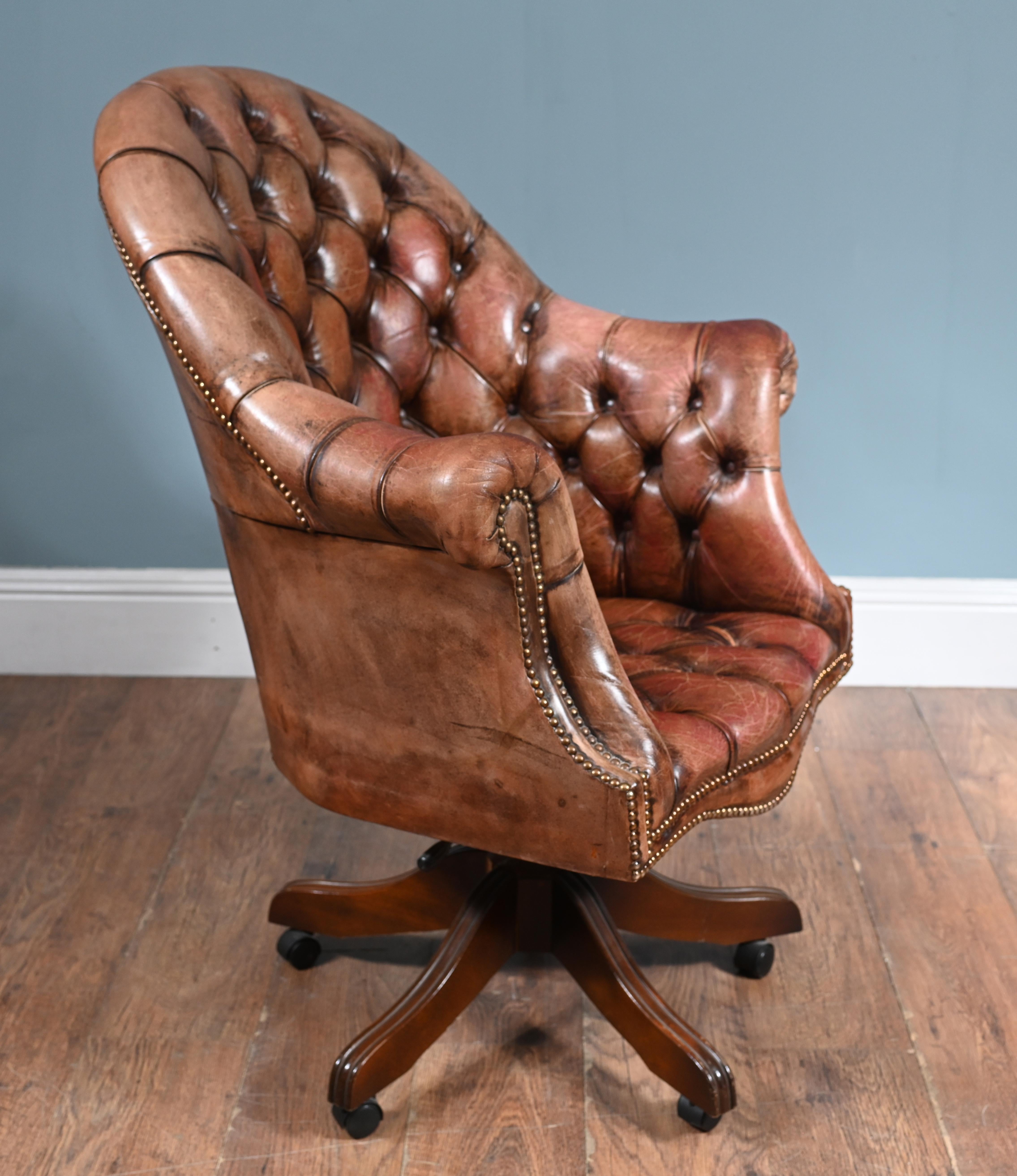 Vintage Chesterfield Chair Swivel Desk Office Seat 1930 For Sale 1