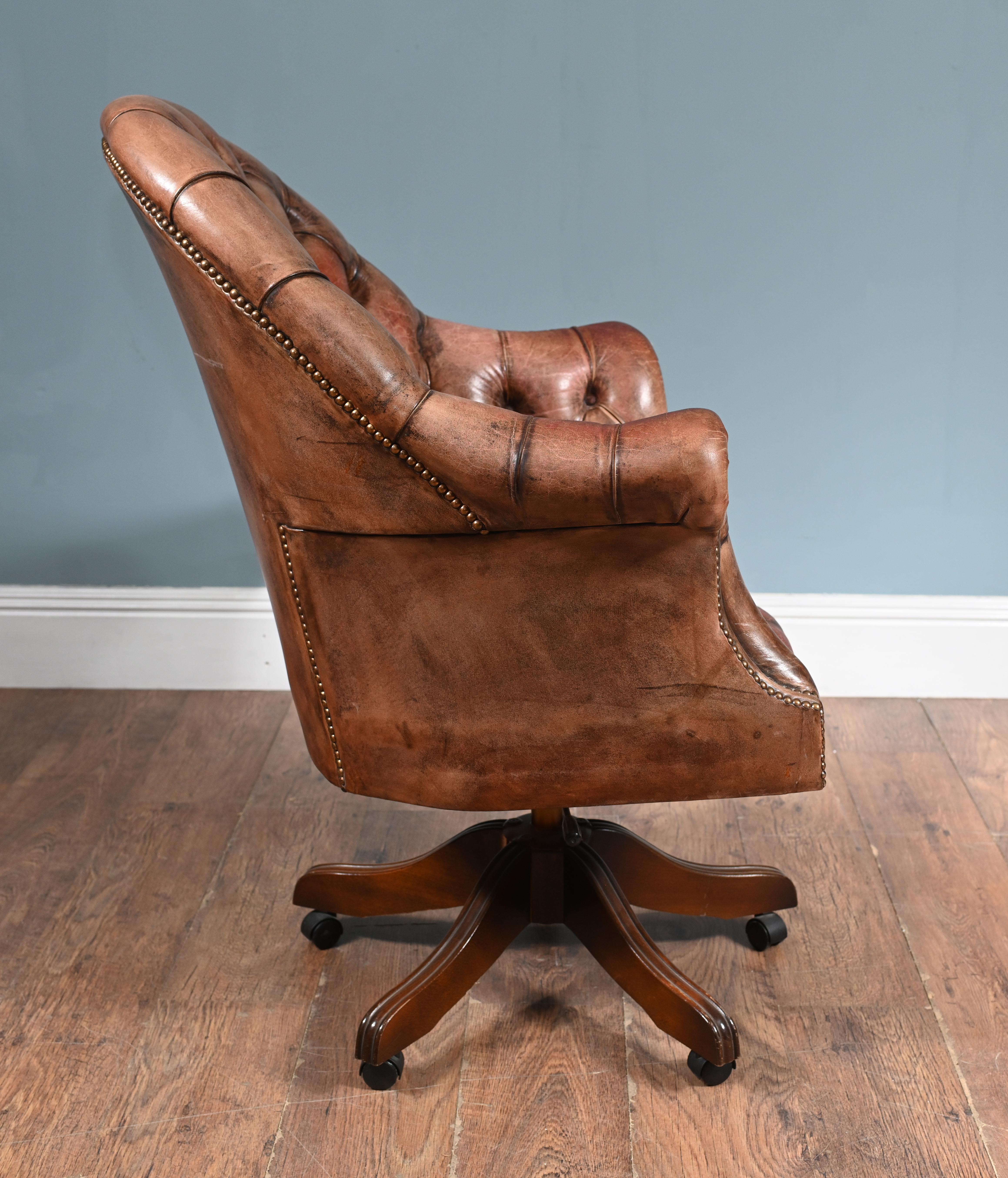 Vintage Chesterfield Chair Swivel Desk Office Seat 1930 For Sale 2