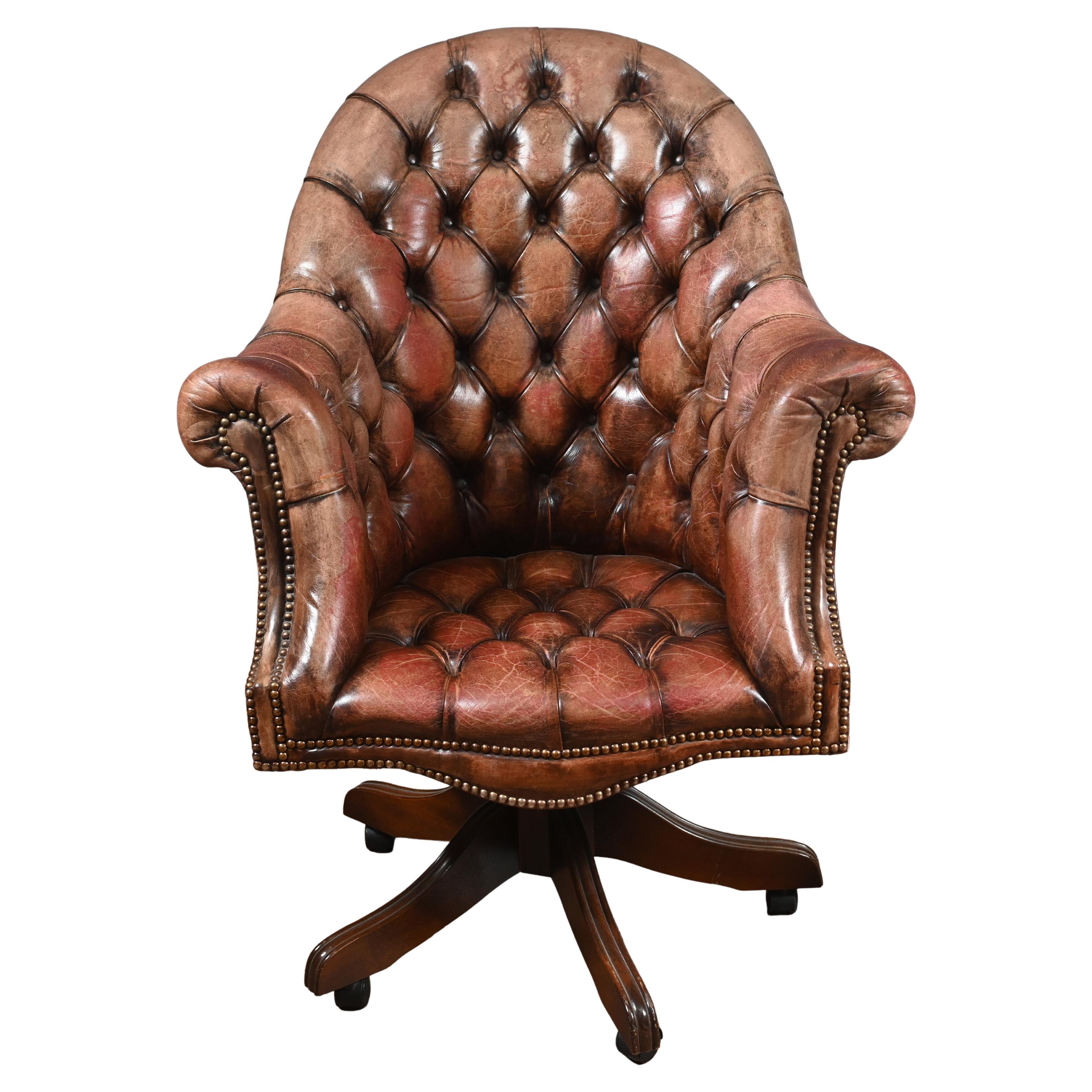 Vintage Chesterfield Chair Swivel Desk Office Seat 1930 For Sale